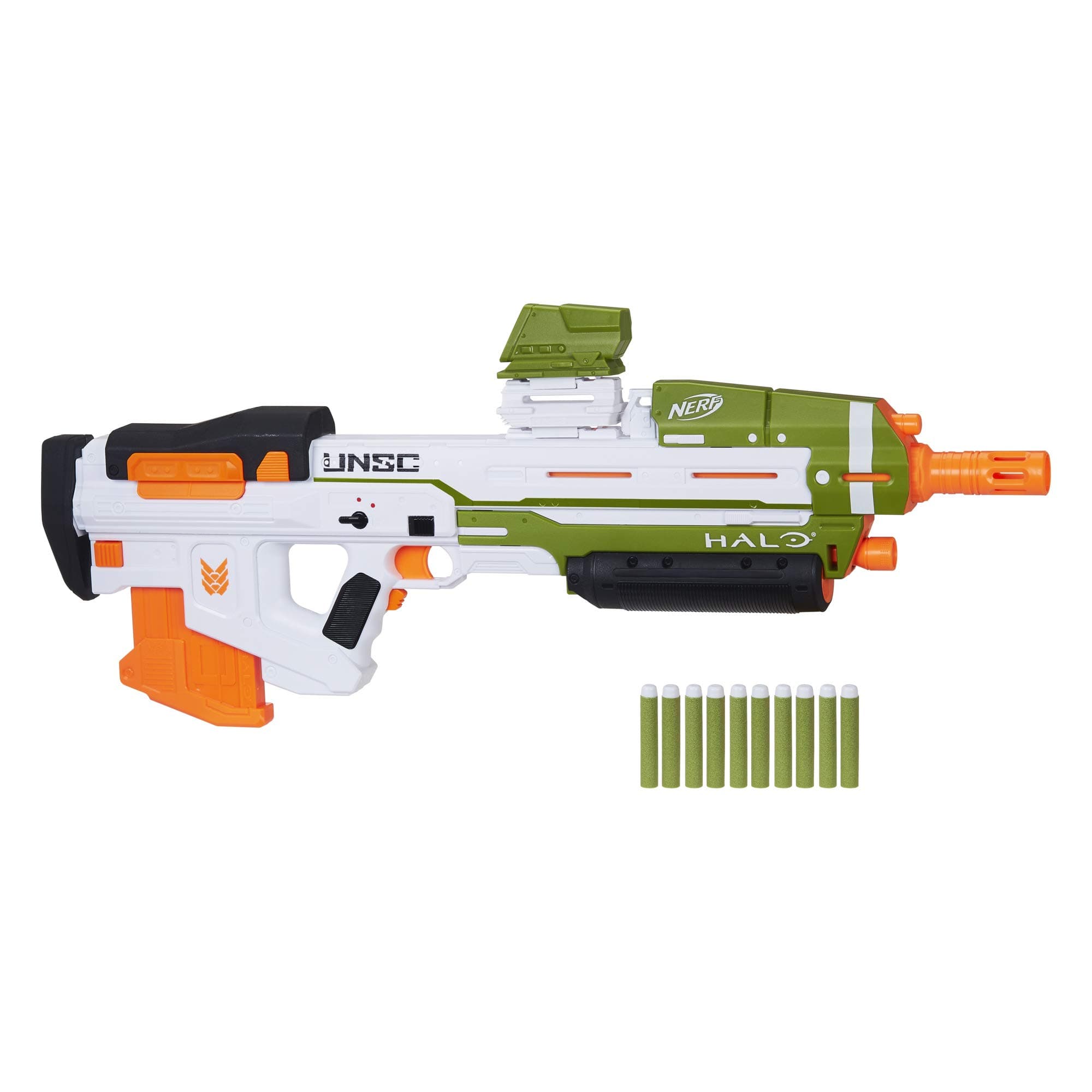 Nerf Halo MA40 Motorized Blaster - Includes Removable 10-Dart Clip, 10 Official Elite Darts and Attachable Rail Riser