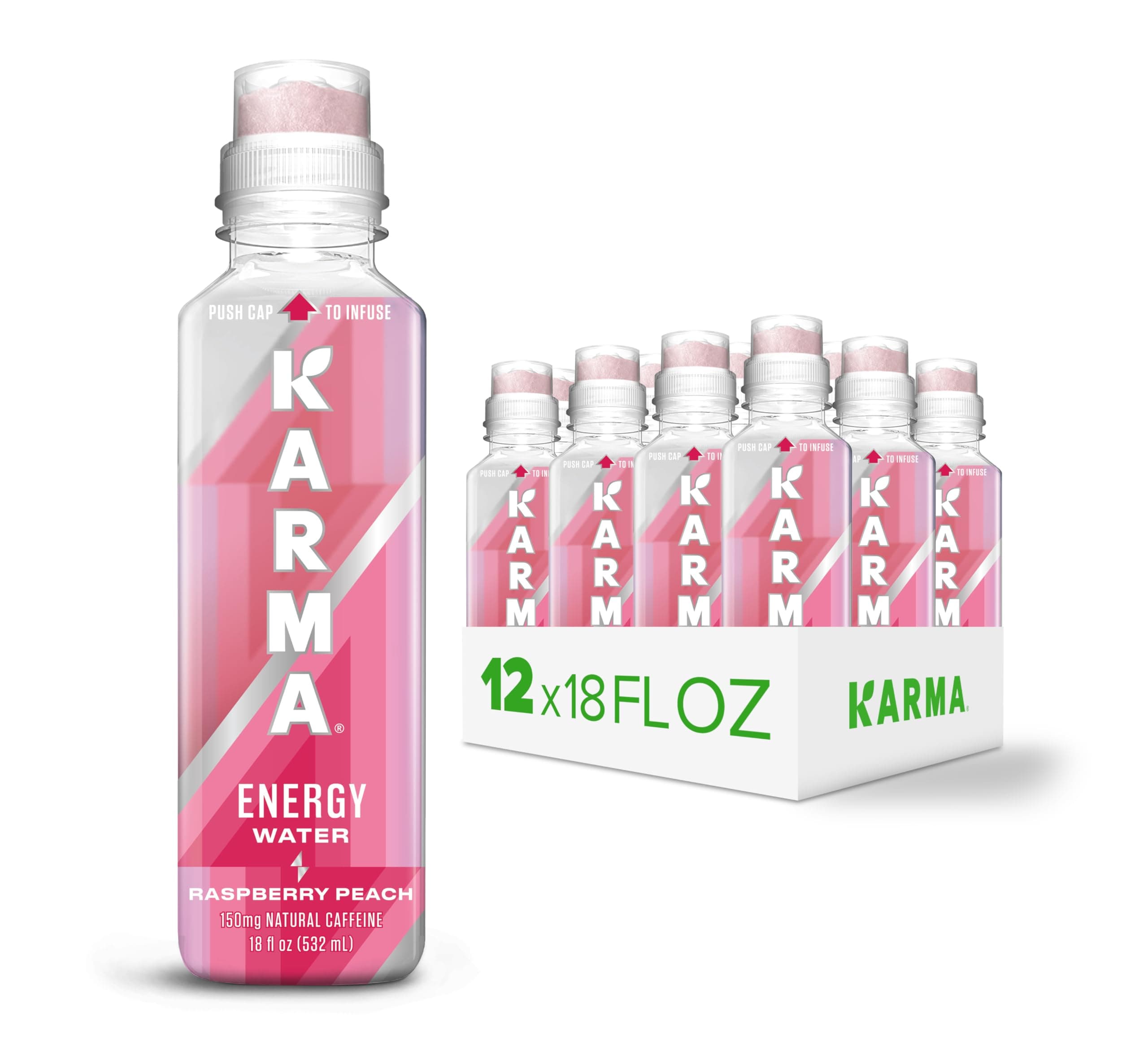 Natural Energy Drink - 12 Pack, Raspberry Peach Caffeinated Water - Clean Focus & Energy Boost