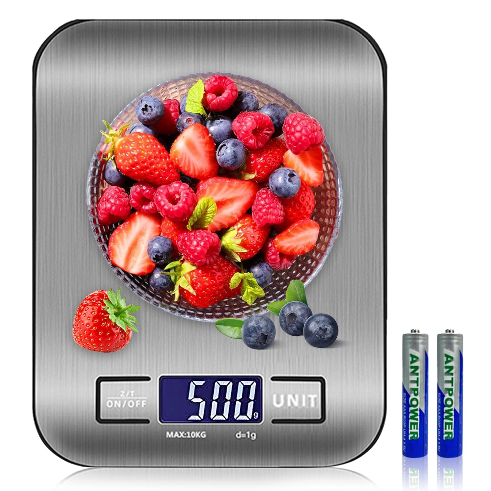 Kitchen Scales Digital,Ultra Slim Food Scale with Large LCD Display, Stainless Steel,11lb/10kg(Silver)