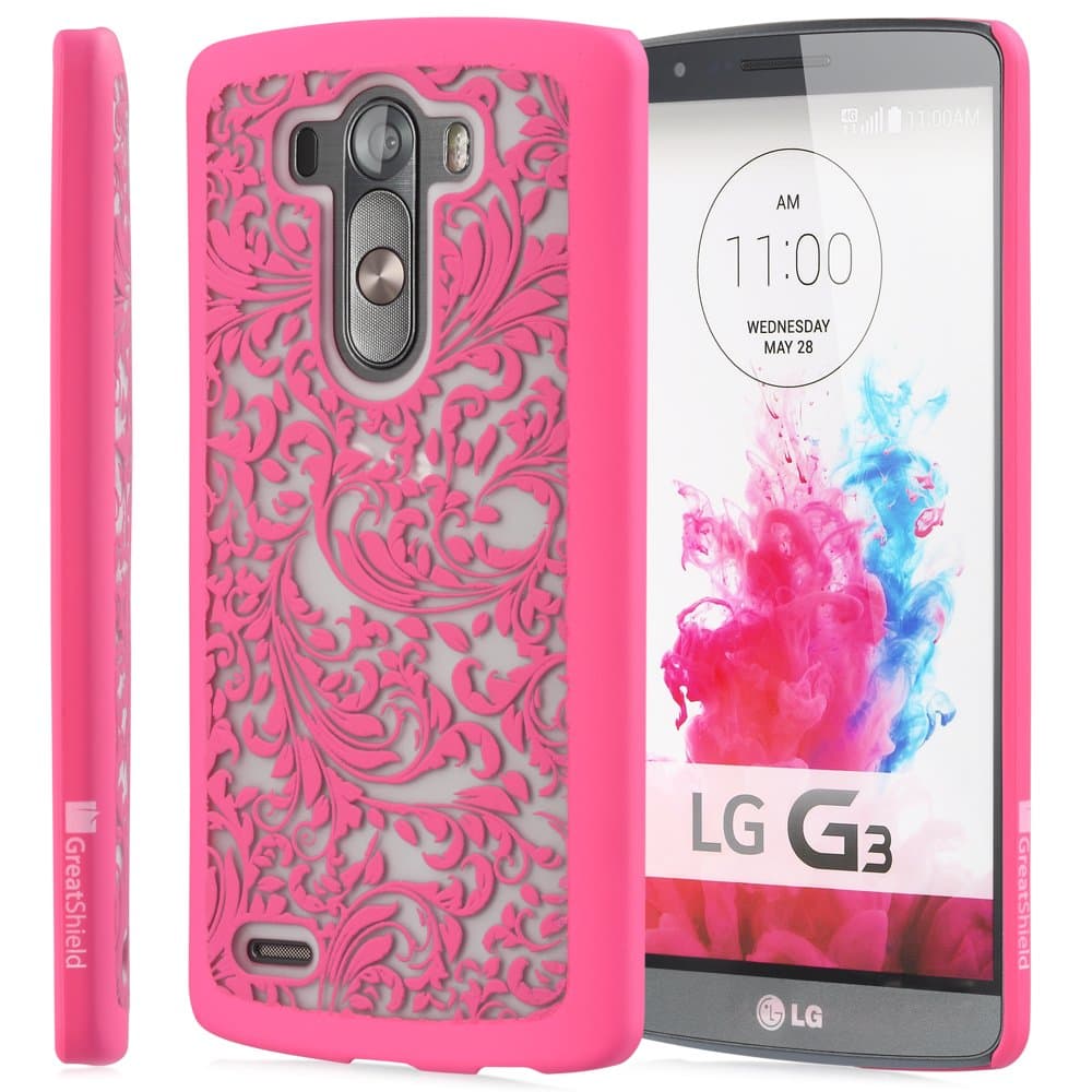 LG G3 Case, GreatShield [TACT | Quill Design] Slim Fit Flower Pattern Snap On Case Embossed Back Cover for LG G3 (Pink)
