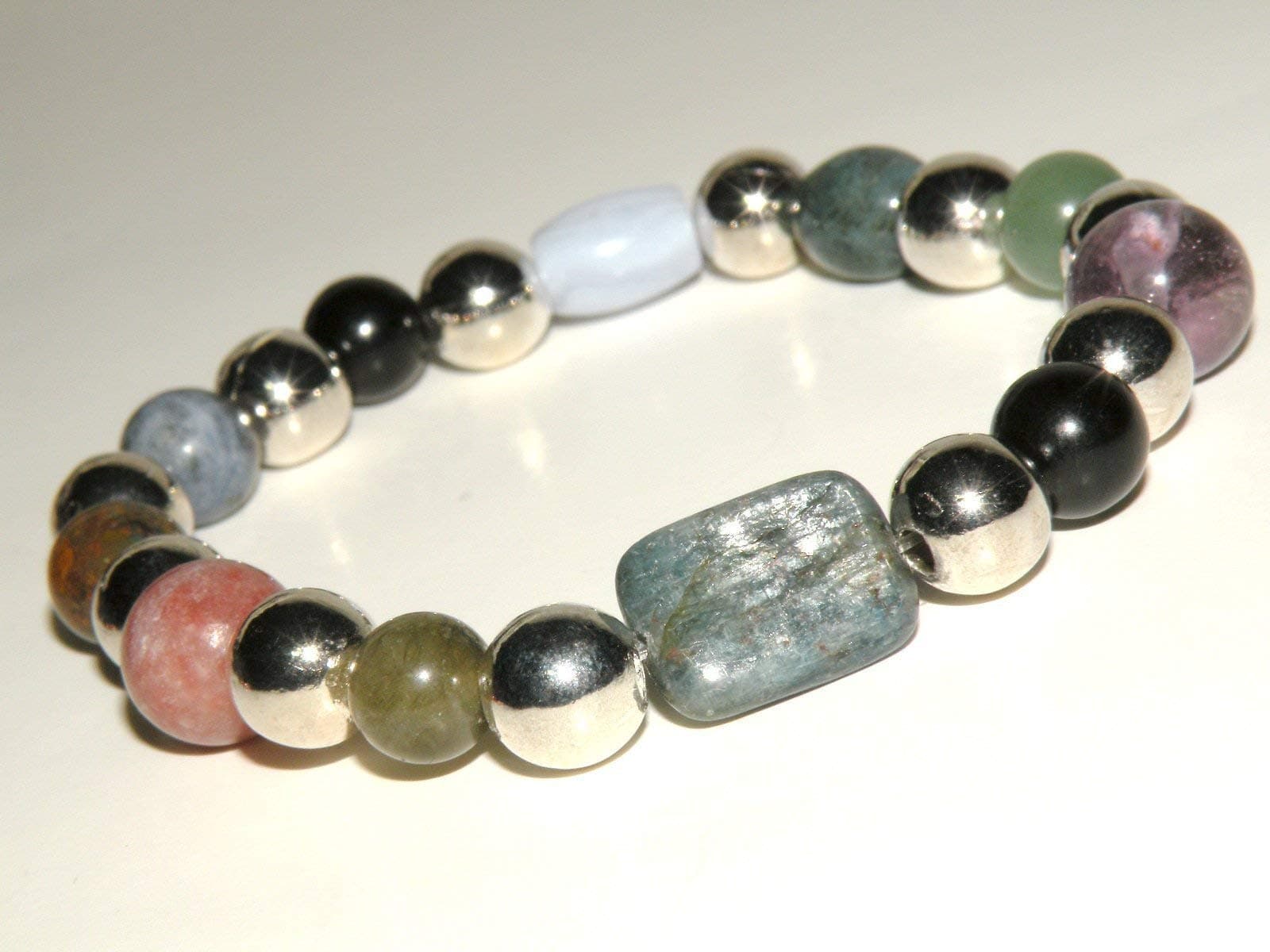 Allergies/Colds/Flu Relief Natural Gemstone Healing Bracelet with Silver Beads stretch
