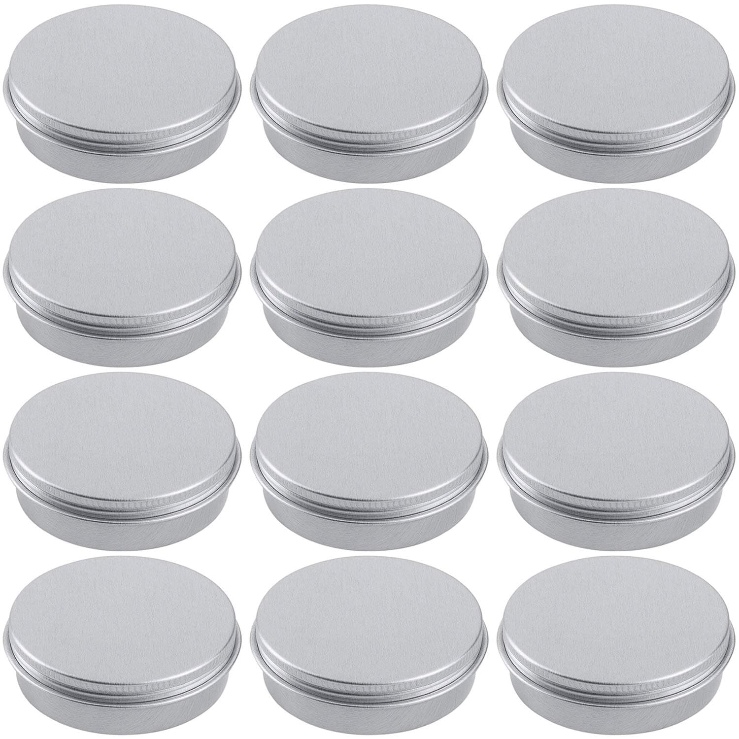 2 Ounce Aluminum Tin Jar Refillable Containers 60 ml Aluminum Screw Lid Round Tin Container Bottle for Cosmetic,Lip Balm, Cream, 12 Pack.