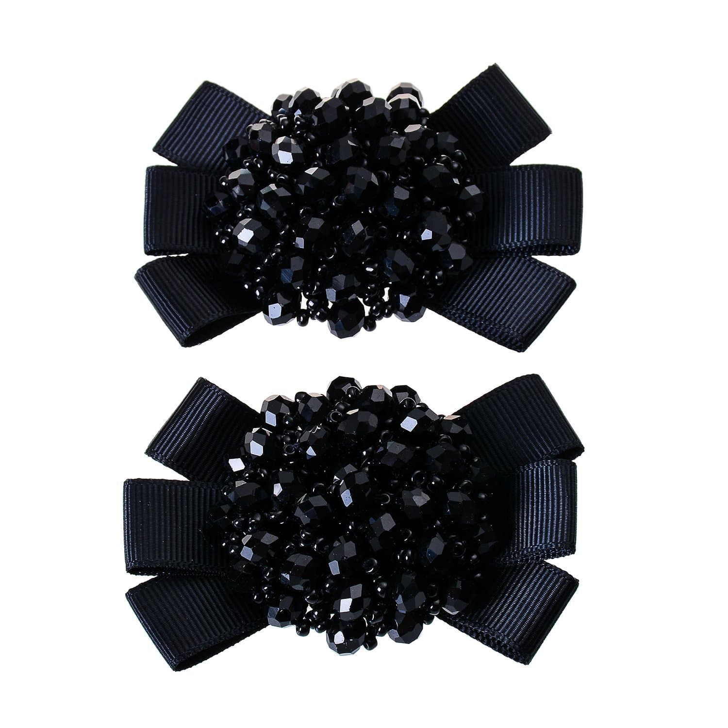 Grosgrain Ribbon Bow Fashion Hand Beaded Crystal Shoe Clips Charms Pair Black Champagne Red Pink