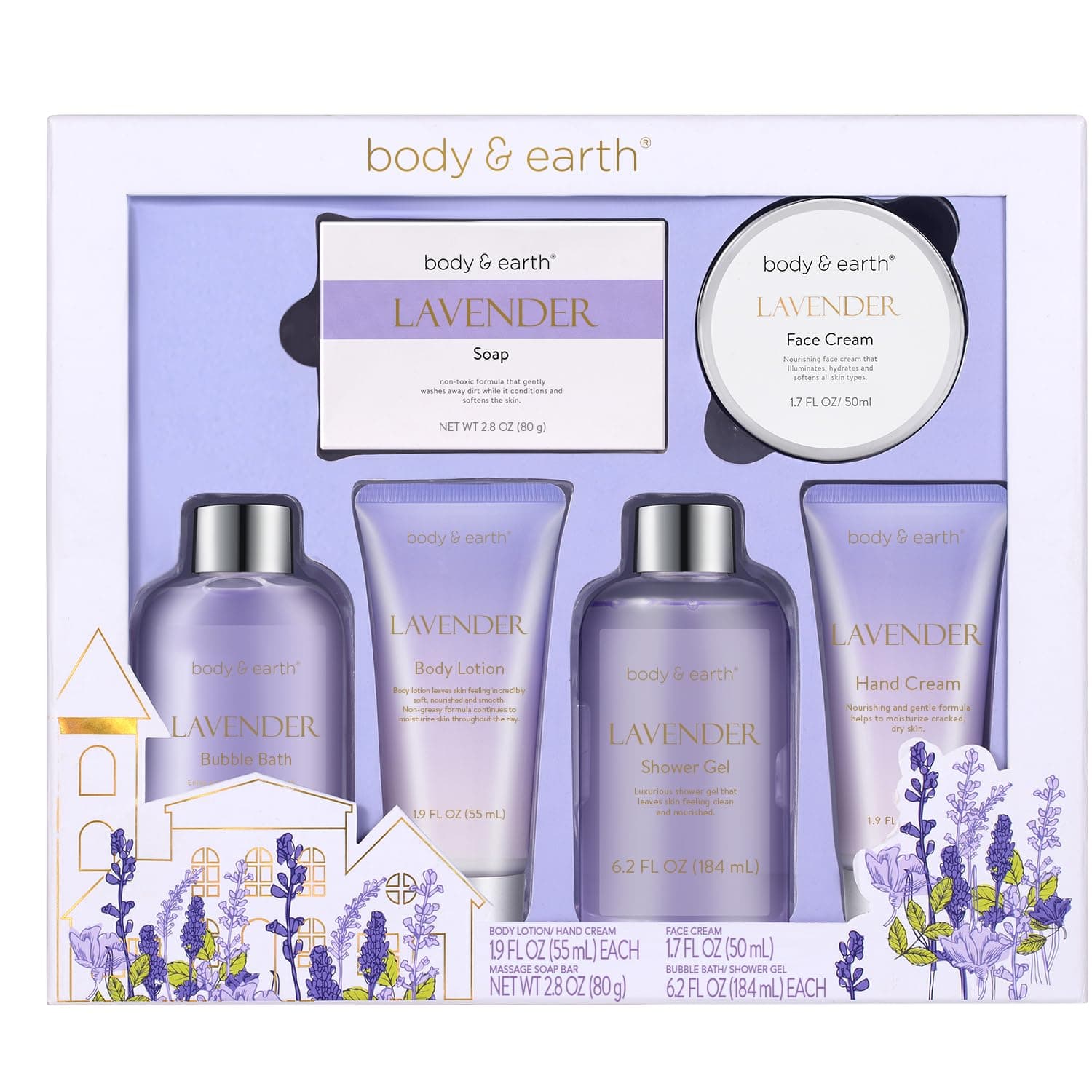 Spa Gifts for Women, Lavender Gift Set, Body & Earth 6 Pcs Bath Gift Sets, Self Care Kit, Birthday Relaxing Spa Set for Her Mothers Day Gifts for Mom