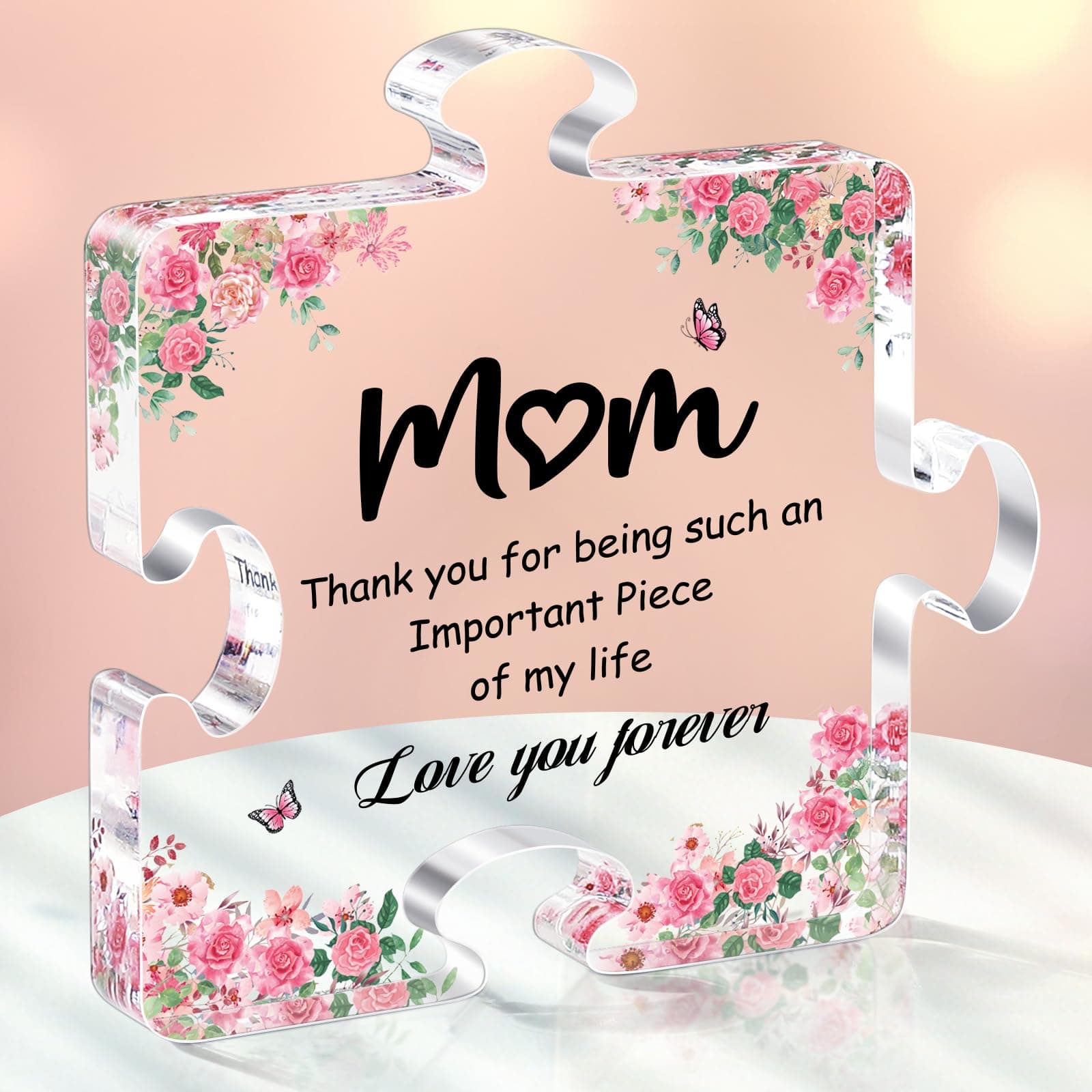 Mothers Day Gifts for Mum from Son Daughter, Linkax Mum Birthday Presents Gifts, Puzzle Shaped Acrylic Plaques Home Decorations for Step Mum Mummy Nan Nanny Nana Grandma