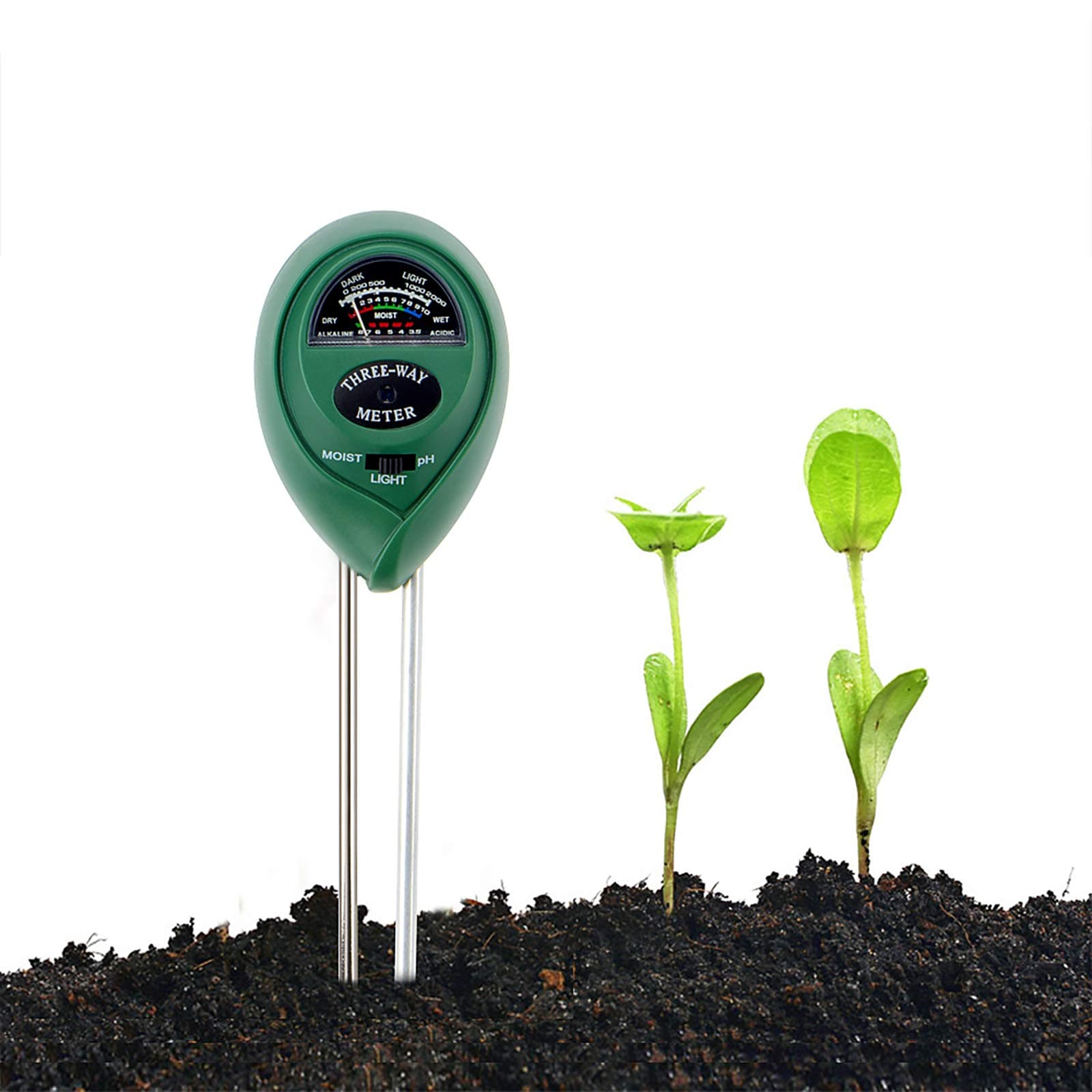 Soil PH Meter, Soil Moisture Meter 3 in 1, Soil Tester with Function of Testing PH Value/Light Intensity/Soil Moisture, for Garden, Farm, Lawn, Indoor & Outdoor Plants(No Battery Needed)