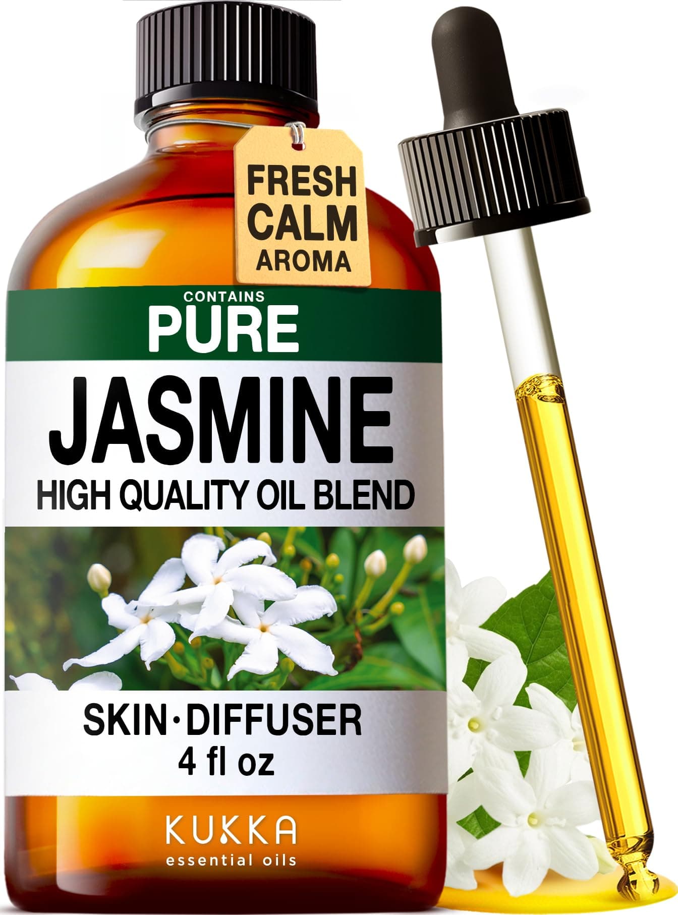 KUKKA Jasmine Essential Oils - 118ml - for Hair, Skin, Diffuser, Aromatherapy & DIY Soap Making Scent