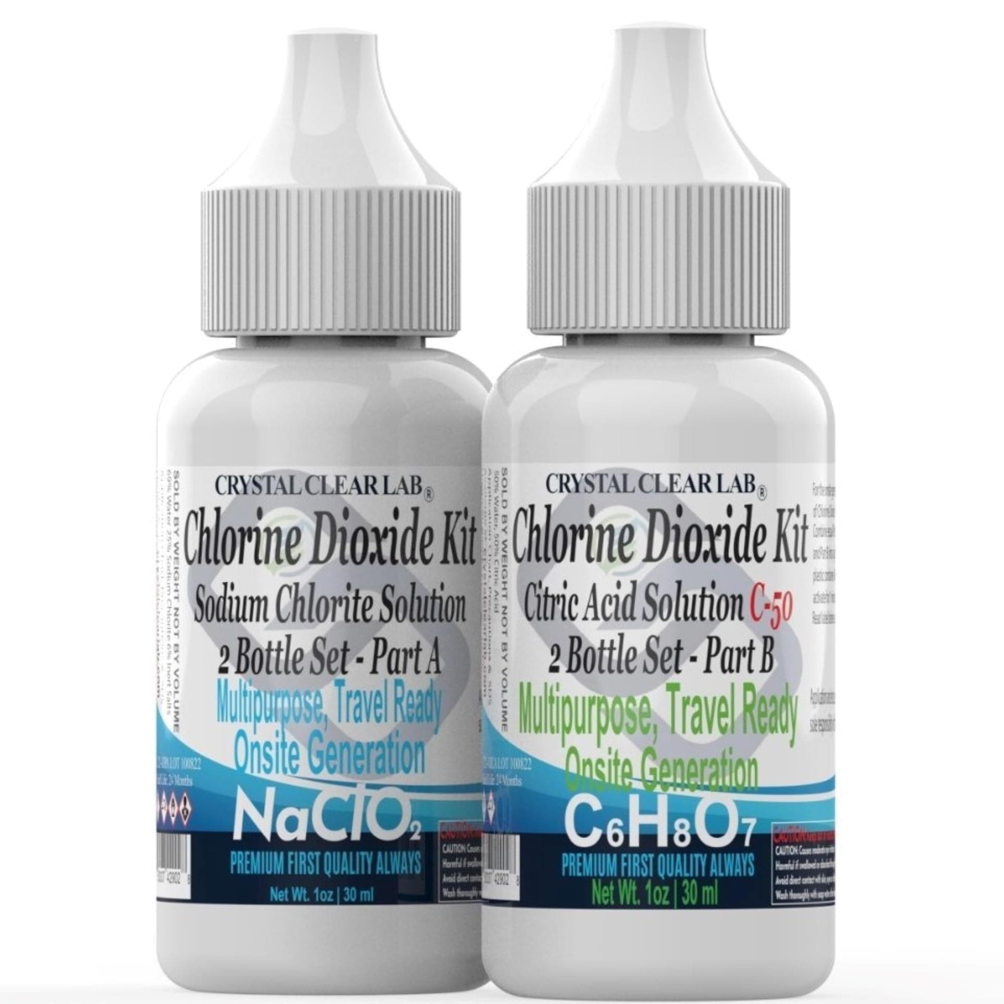 Crystal Clear Lab Chlorine Dioxide - 2 Oz Citric Acid Solution in Distilled Water (2 Bottles)