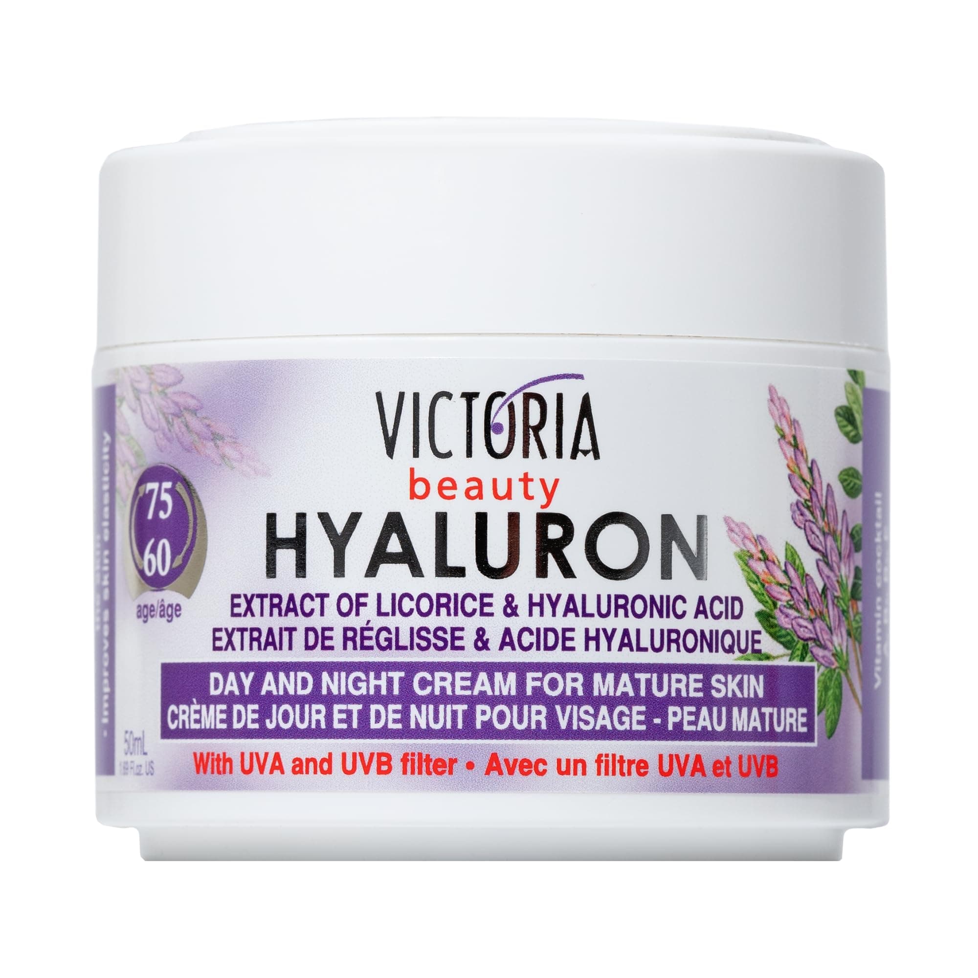 Victoria Beauty Hyaluron Anti-Wrinkle Cream with Licorice Extract - for Mature Skin (Age 60+) Intensive Natural Day & Night UV Filters