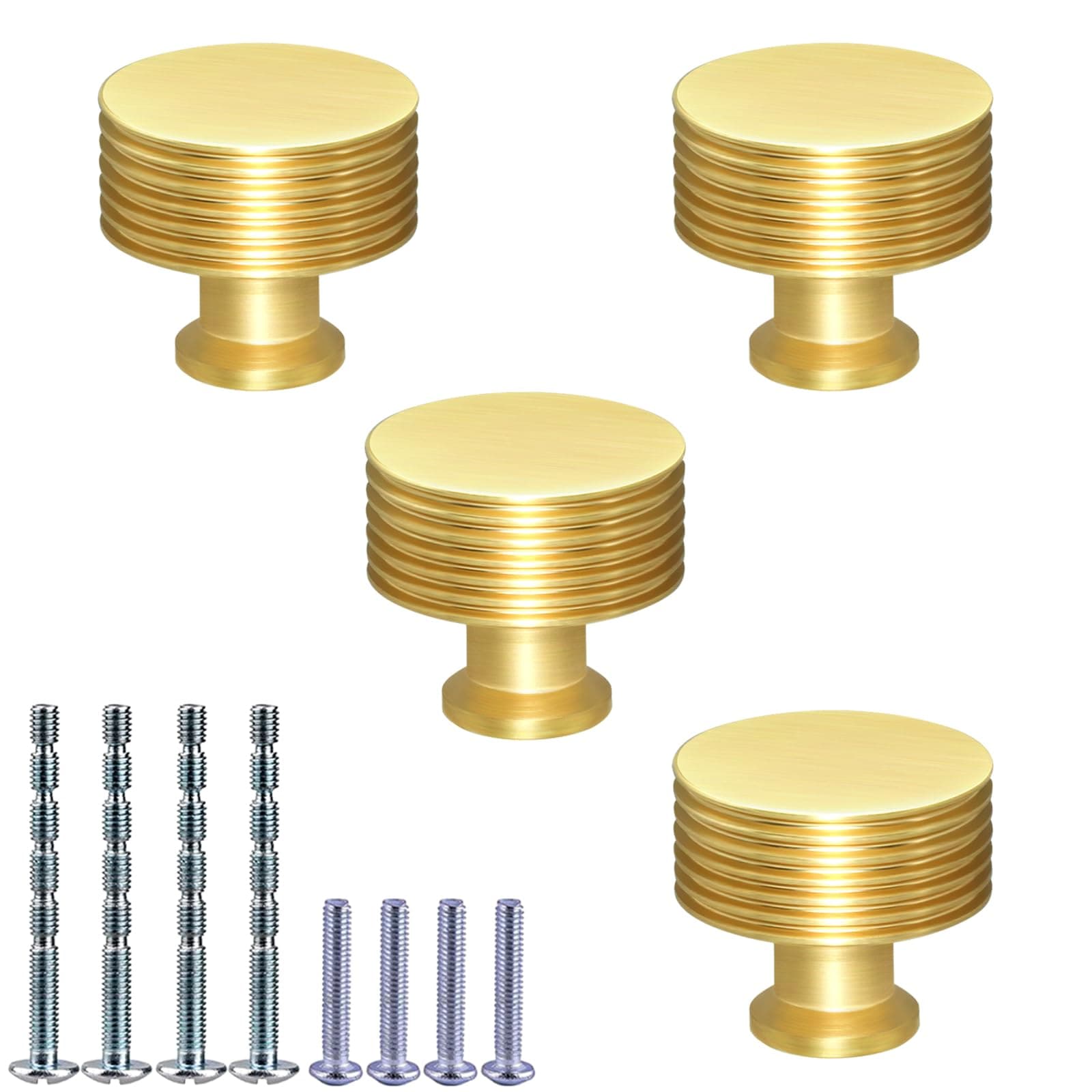 IAFVKAI 4 Pack Gold Cabinet Knobs Brushed Brass Kitchen Knobs Aluminium Alloy Gold Dresser Knob for Cabinet and Drawer Hardware Round Cupboard Knobs