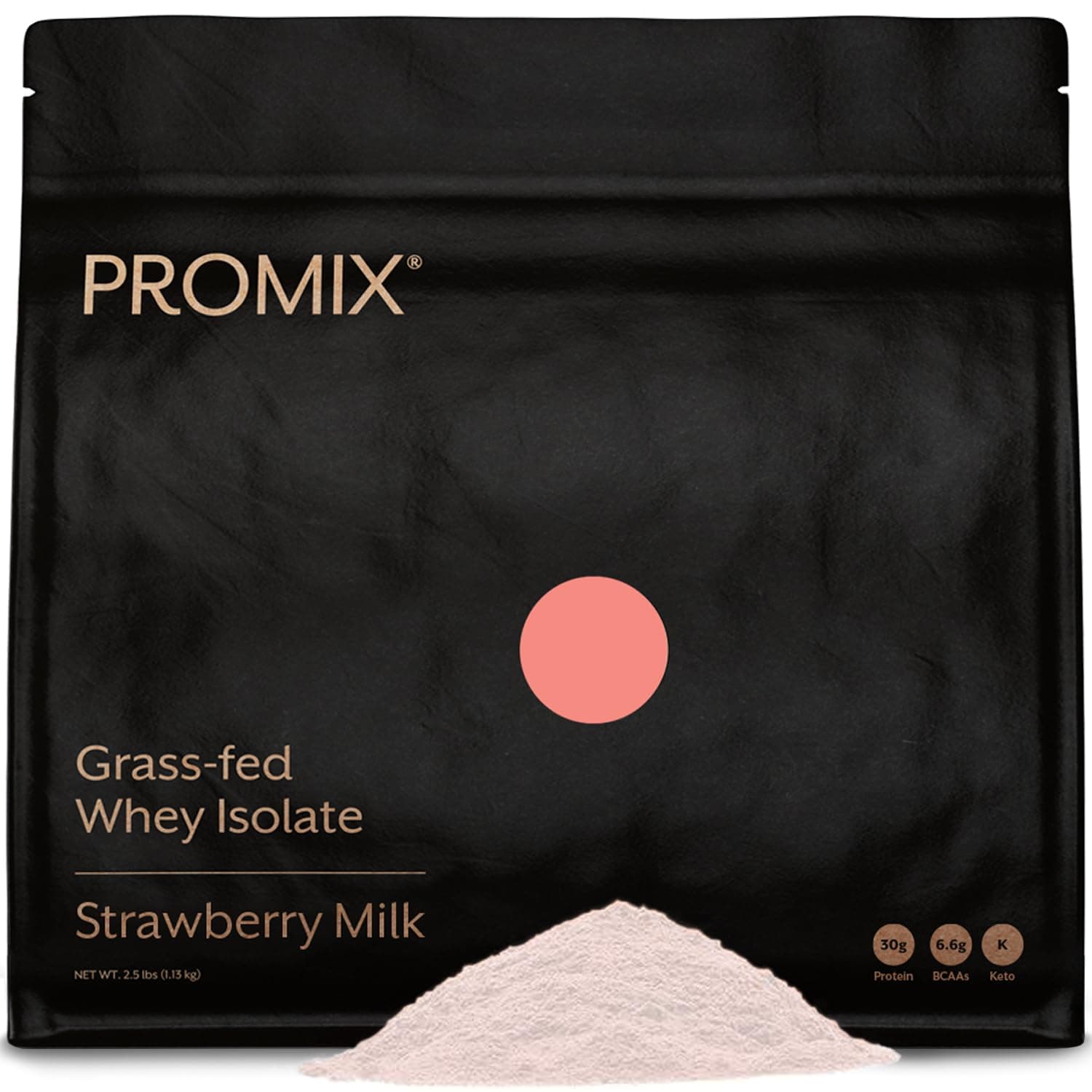 Promix Whey Protein Isolate Powder, 31g Grass Fed Whey Isolate, 6.6g BCAAs, Gluten Free, Keto Friendly, Strawberry Milk, 2.5lb