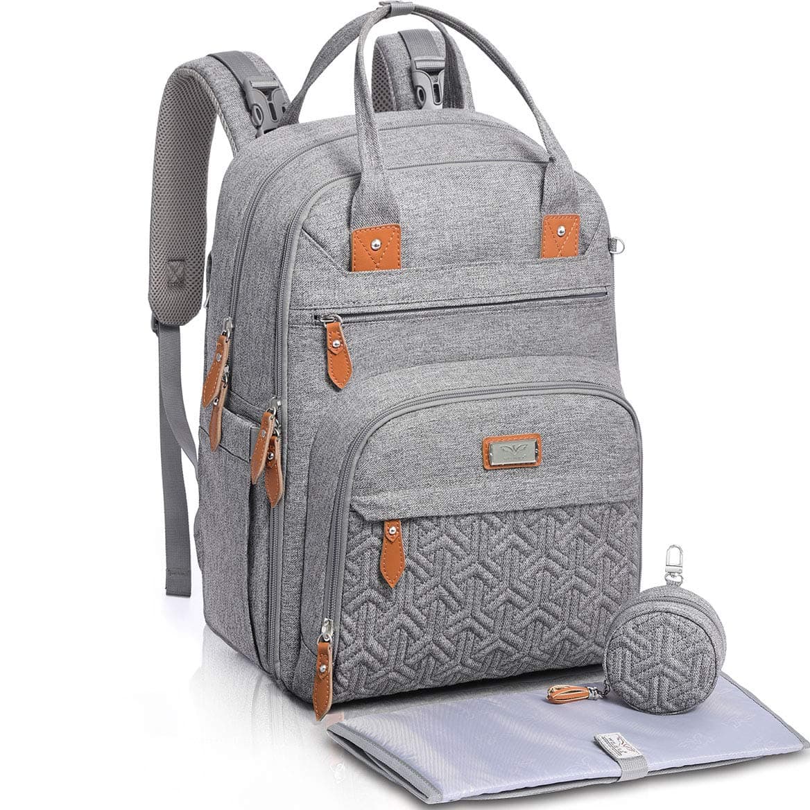 Welavila Changing Bag Backpack, Baby Nappy Diaper Bag, Unisex Travel Back Pack with Changing Mat & Pacifier Holder for Mom & Dad