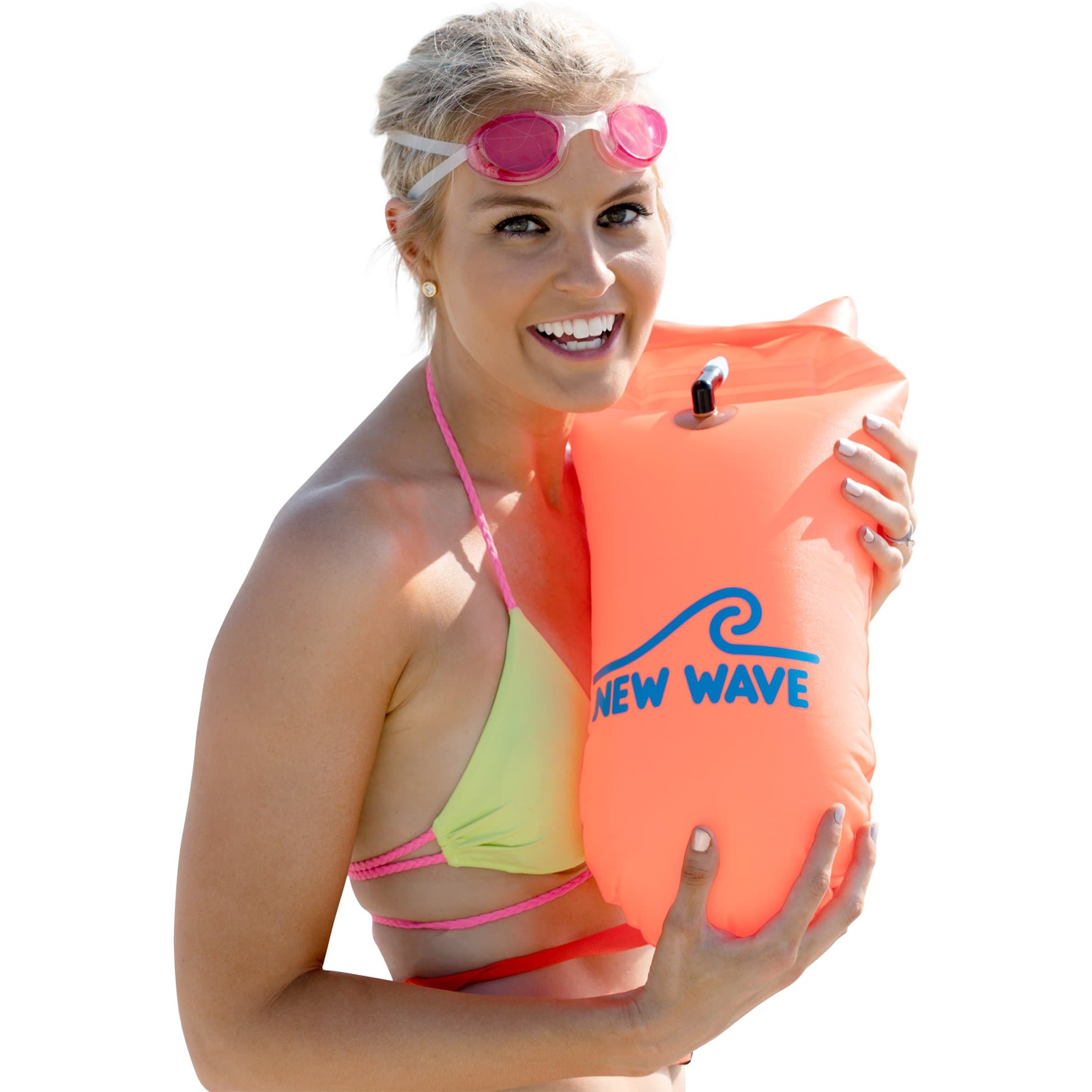 New Wave Swim Buoy - Swim Safety Float and Drybag for Open Water Swimmers, Triathletes, Kayakers and Snorkelers, Highly Visible Buoy Float for Safe Swim Training (Orange PVC Medium-15L)