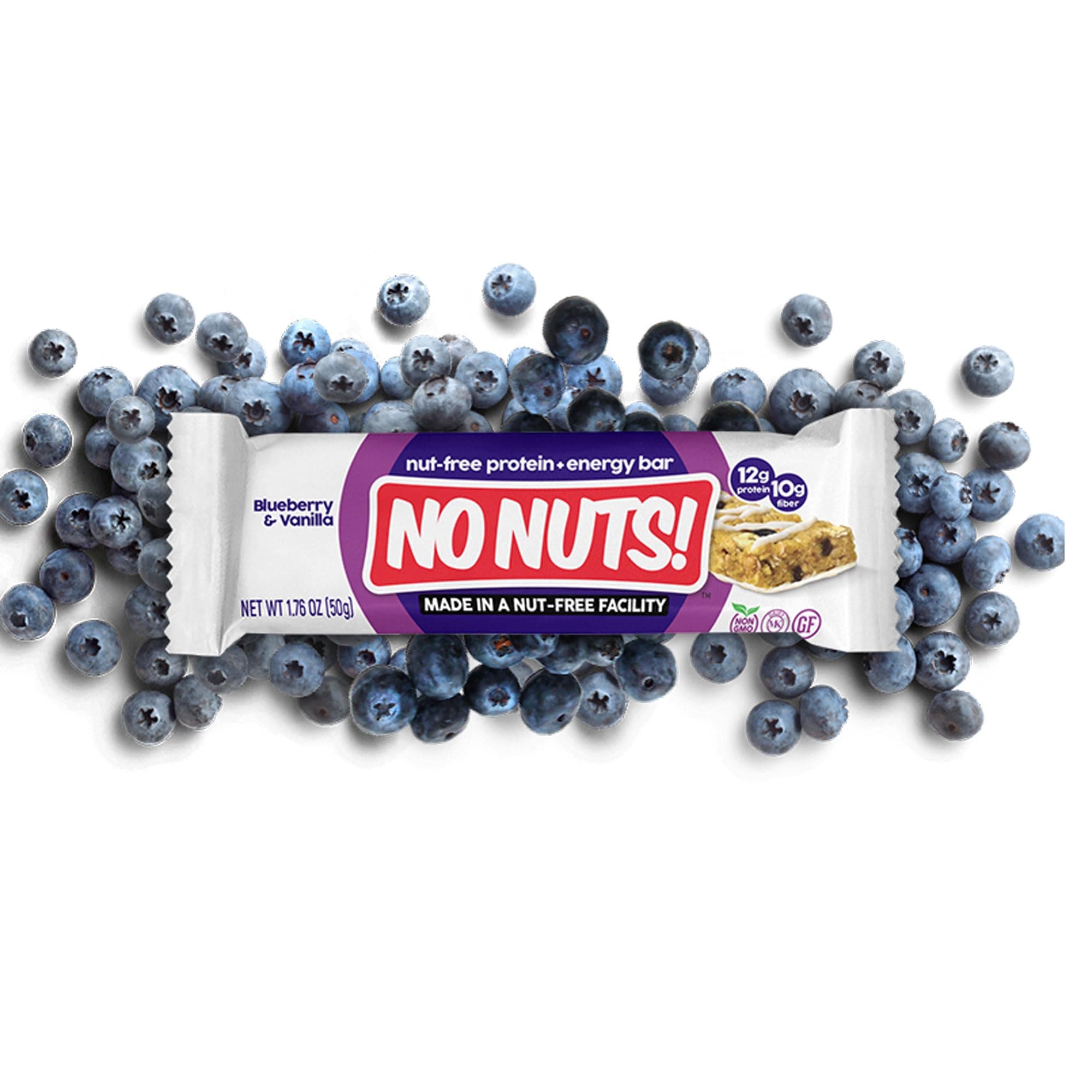 No Nuts! Blueberry & Vanilla Protein Bars – Nut-Free & School-Safe | 12g Plant Protein, Vegan, Gluten-Free, Non-GMO, Organic, Kosher | 12 Count