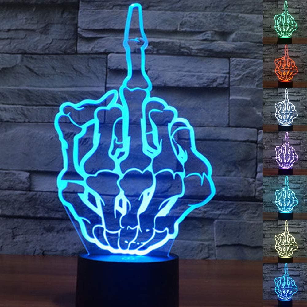 Threetoo 3D Middle Finger Gesture Visual NightLight, 3D LED Acrylic Panel 7 Color Change Table Lamp Xmas Toy Gifts
