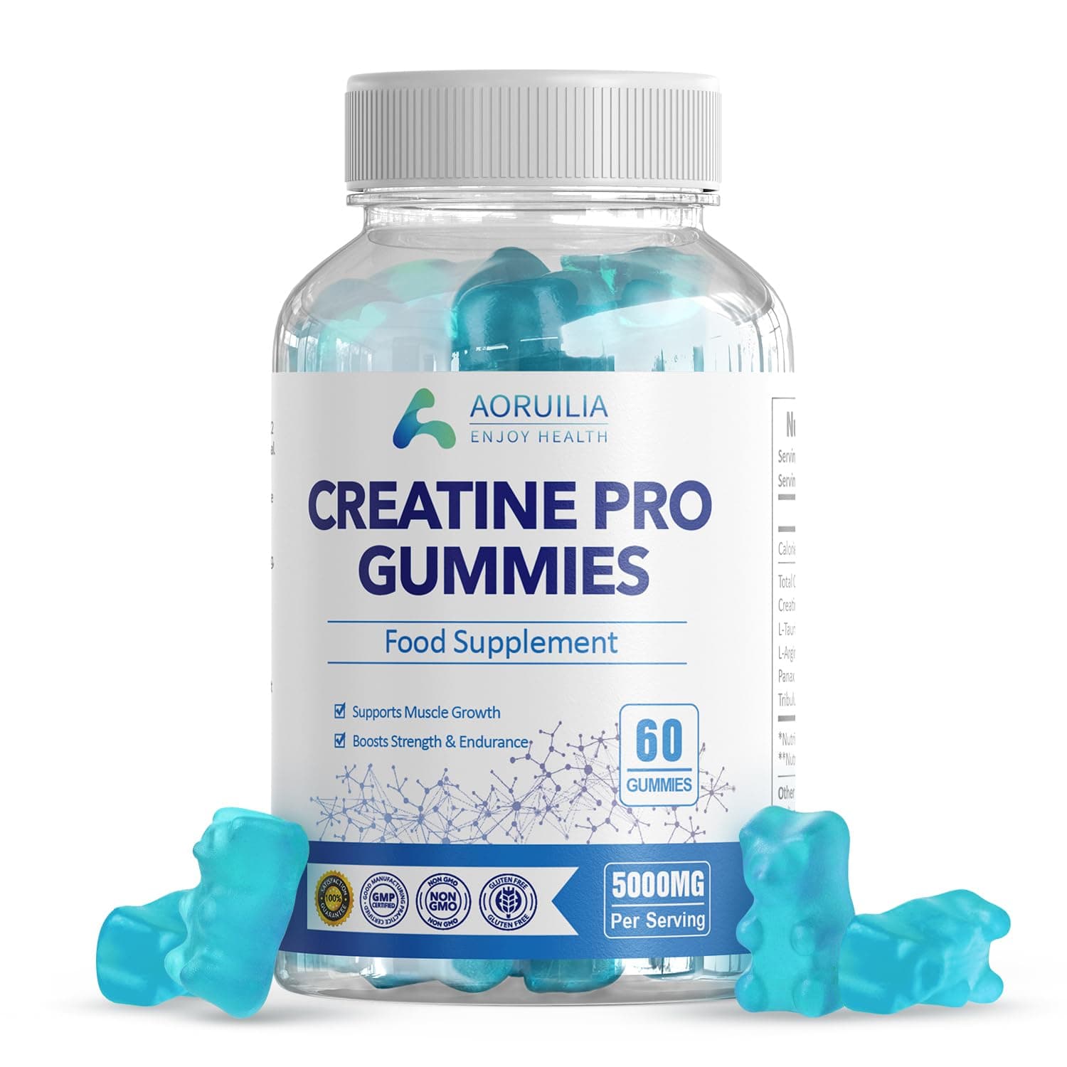 Creatine Gummies for Men & Women 5000mg 60 Chewable Creatine Monohydrate Gummies for Muscle Strength & Growth Sugar Free Pre-Workout Supplementm Vegans Gym (Blueberry Flavour)