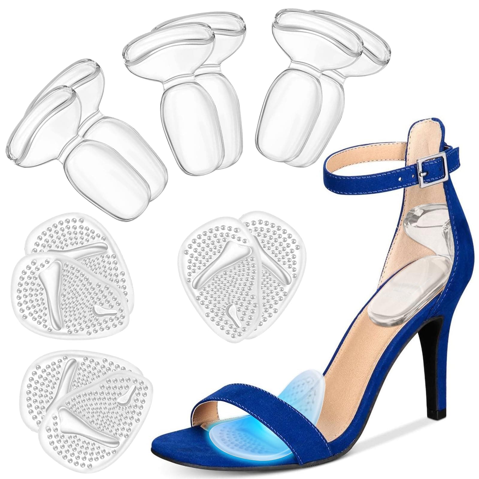ONUEMP Heel Cushion Inserts and Metatarsal Pads for Women, 3 Pairs Heel Grips and 3 Pairs Ball of Foot Cushions, Silicone Shoe Pads Insoles for High Heels, Blister Prevention for Too Big Shoes