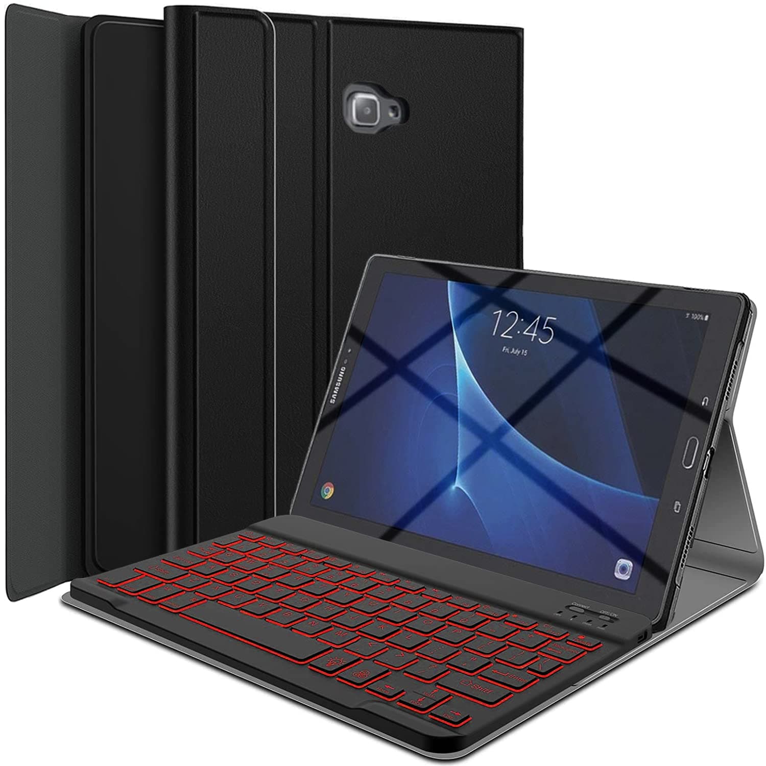 Galaxy Tab A 10.1 Keyboard Case(SM-T580/T585, 2016 NO S Pen Version), 7 Color Backlit Detachable Wireless with Folio Case Cover for Samsung Galaxy Tab A 10.1 2016,SM-T580 SM-T585/T587, Black