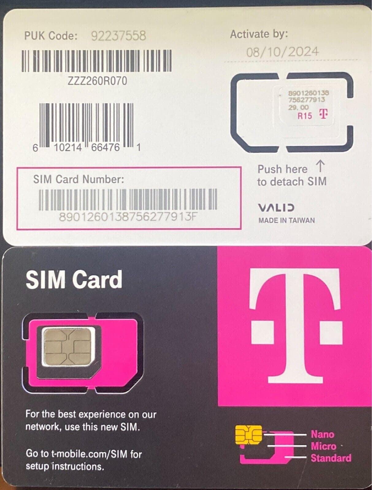 (10) T-Mobile SIM Card R15 5G 4G LTE TMobile Triple Cut Nano Micro 3 in 1 Ultimate TMO Starter Pack with Simbros Simkey to Remove The sim Tray on Any Device!