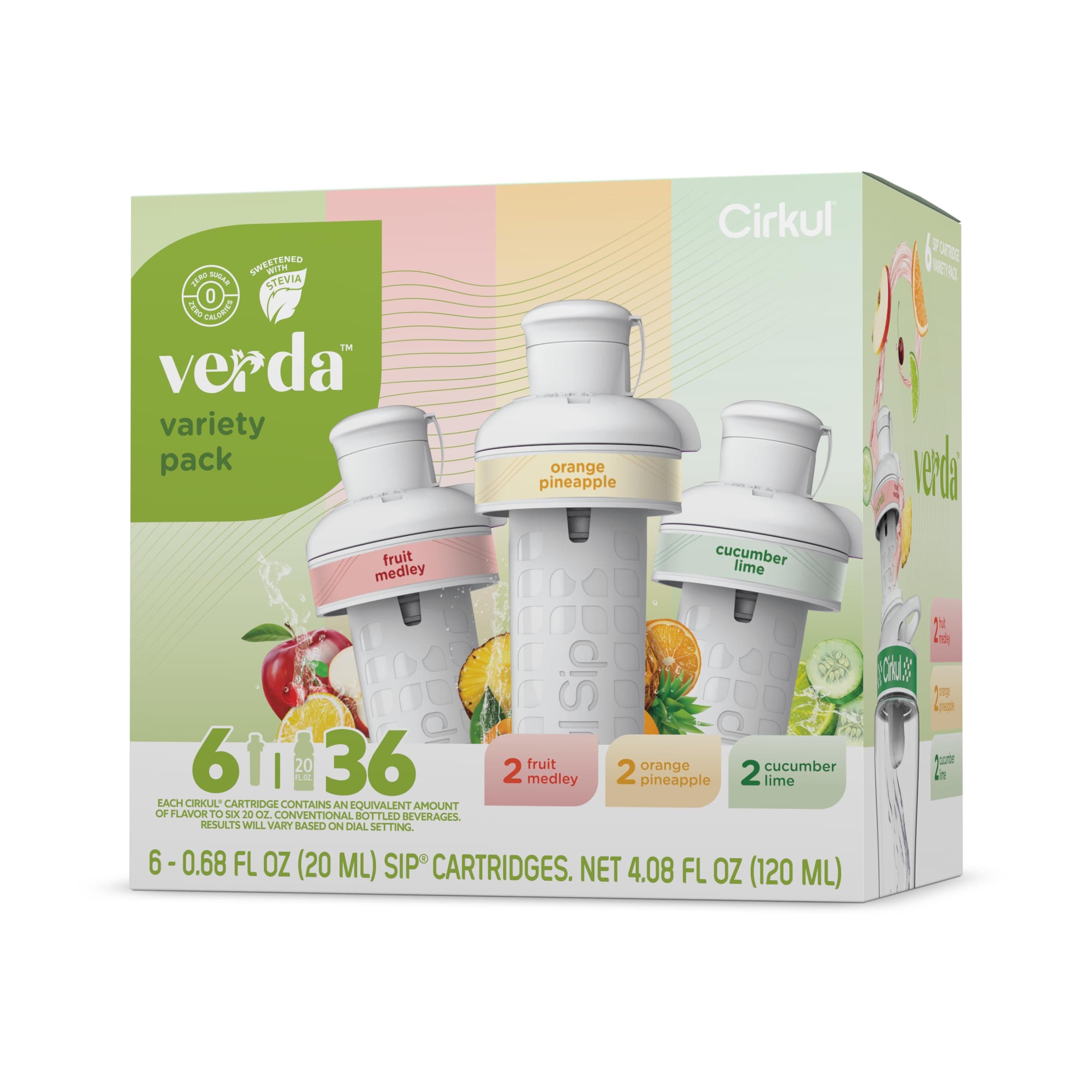 Cirkul Verda Antioxidants, Stevia, and Vitamin B Flavor Water Variety Pack, Makes 36 Drinks, No Sugar, Zero Calorie Drink Mix, (2 Orange Pineapple, 2 Fruit Medley, 2 Cucumber Lime)