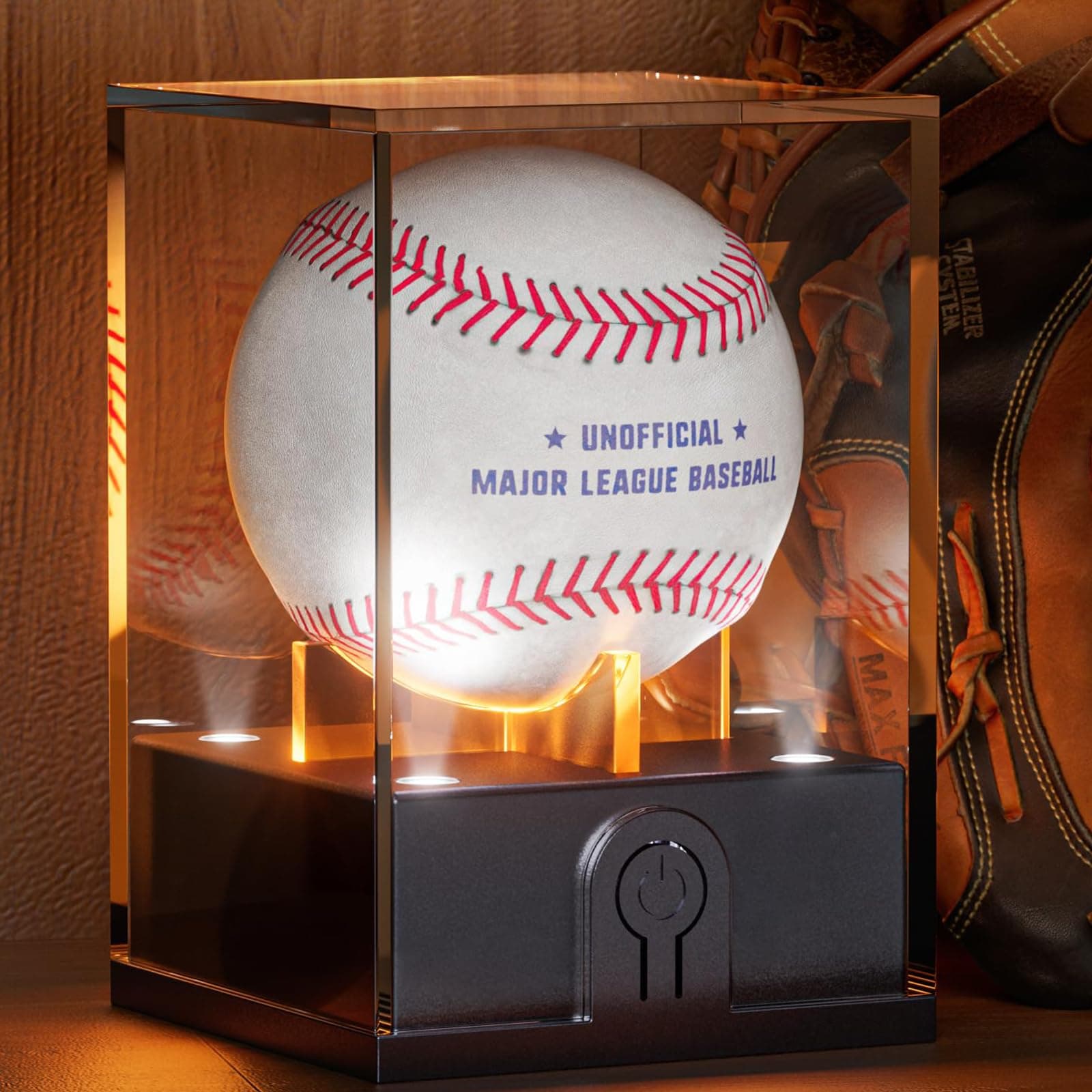Leshein Baseball Display Case with Led Light, Acrylic Baseball Case for Display, UV Protected Baseball Holder, Light Up Baseball Clear Display Case for Memorabilia Baseball(1PCS)