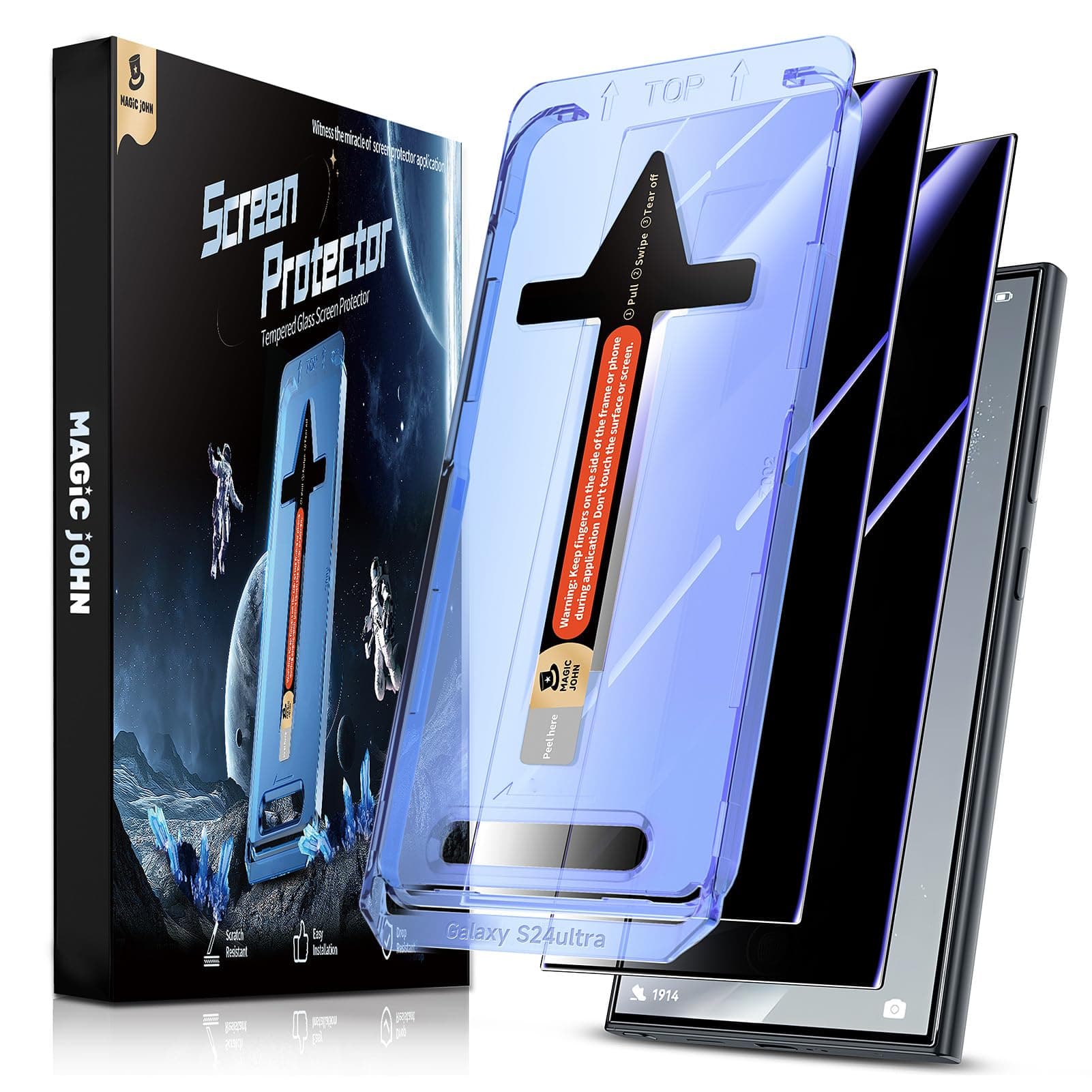 MAGIC JOHN 2 Pack for Samsung Galaxy S24 Ultra Privacy Glass Screen Protector 6.8 inch, Anti-spy Tempered Glass Film, Auto Dust-Elimination Installation, Bubble Free, Case Friendly