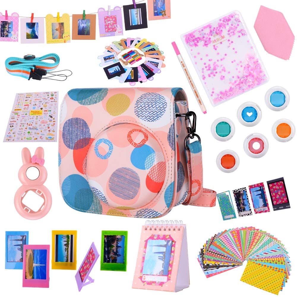 Tiessic Instax Mini 9 Accessories Bundles Compatible with Fujifilm Instax Mini 9 Mini 8 Mini 8+ Camera with Mini 9 Case,64 Photos Mini Photo Album,etc.(Foam，14 Items)