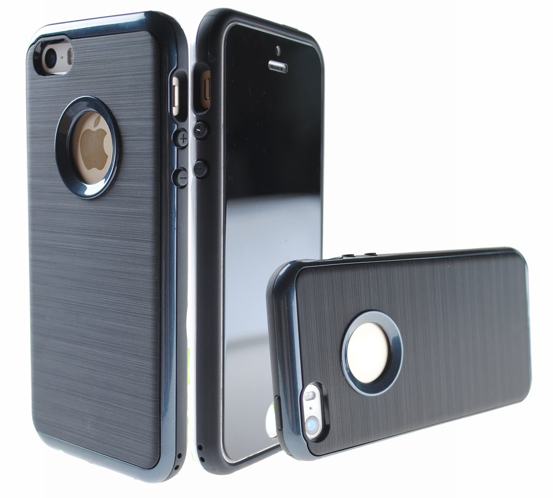 Case Art Plus [Black Mask] Privacy Anti-Spy Tempered Glass Screen Protector Film + [Curved Metalic Bumper] Super Slim Fit Light Case for iPhone 5/ 5S (Navy)