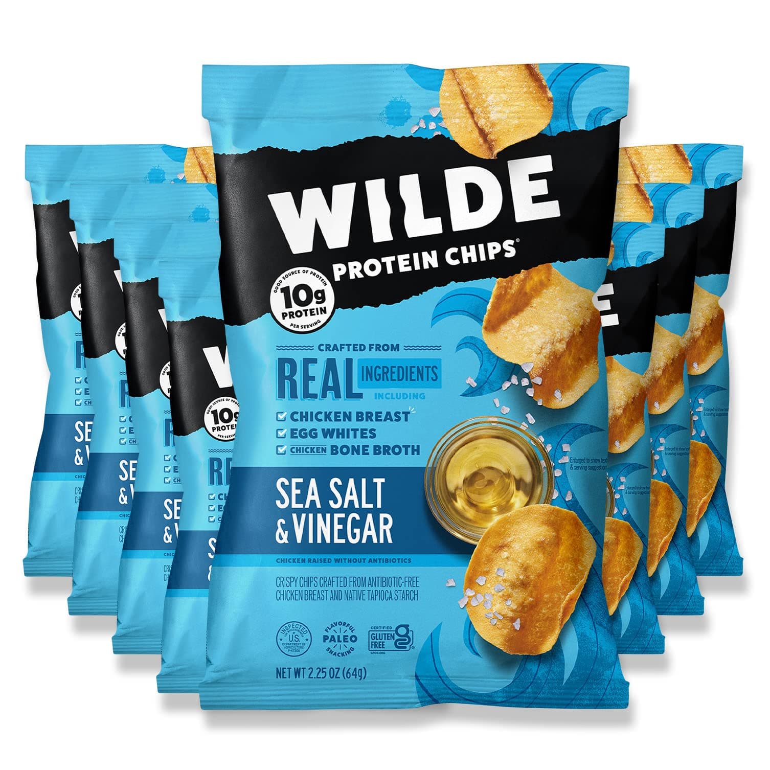 Sea Salt and Vinegar Protein Chips by Wilde Chips, Thin and Crispy, High Protein, Keto Friendly, Made with Real Ingredients, 2.25oz Bag (8 Pack)…