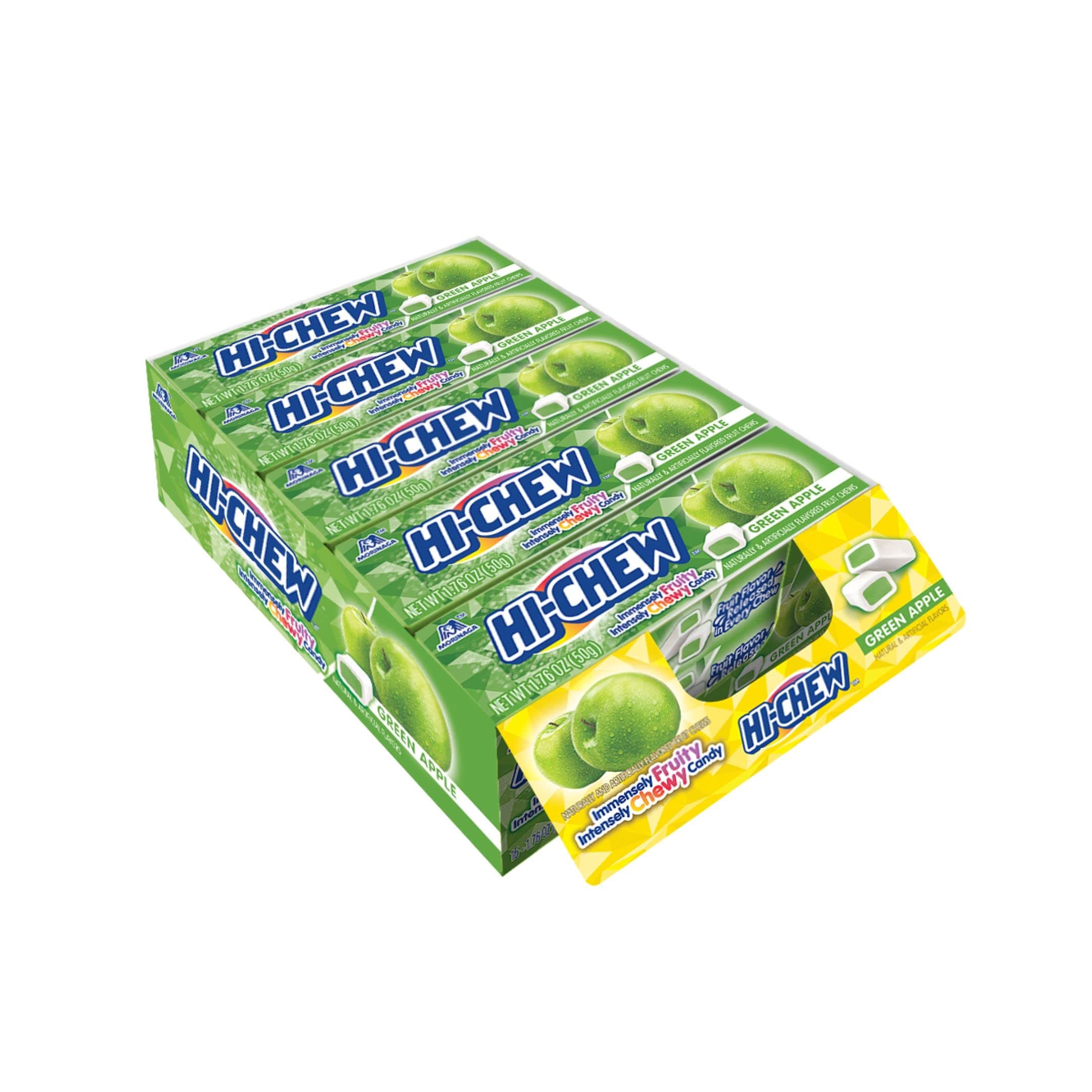 Green Apple Sticks, 15-Pack, Unique Fun Soft & Chewy Taffy Easter Candy, 1.76oz Each - Made with Immensely Juicy Fruity Flavors