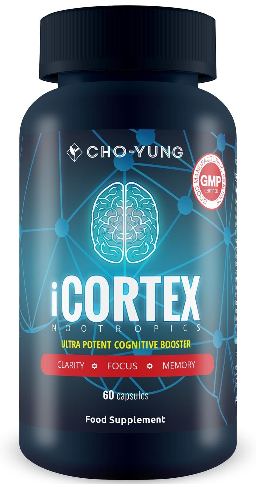 iCortex - Natural Nootropic Supplement for Cognitive Brain Vitamins | Neuro Focus, Increased Memory, Concentration and cognition | UK GMP Manufactured | Caffeine + L-Theanine