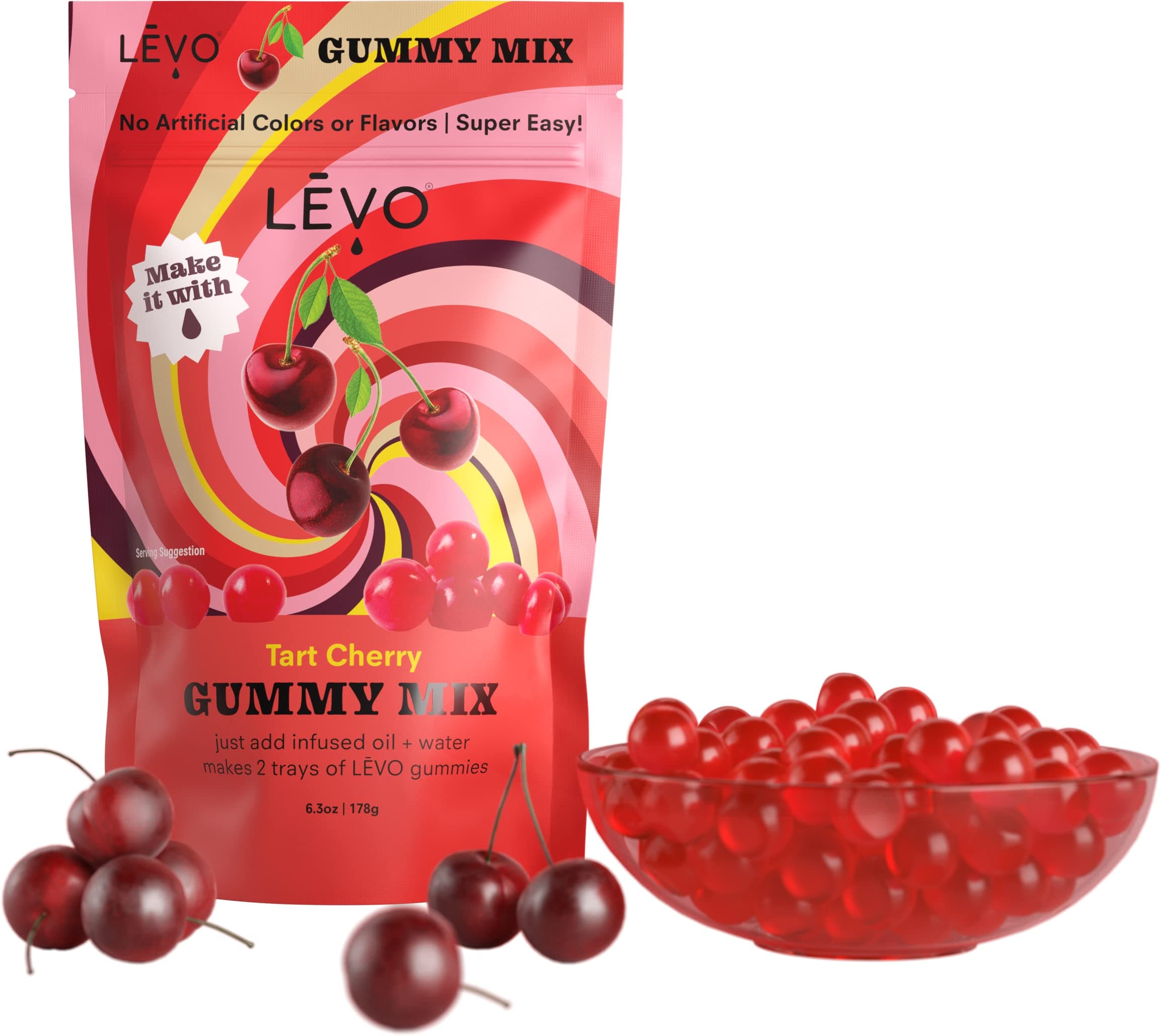 LĒVO Gummy Mix - Tart Cherry - Make Your Own Infused Gummies - Each Bag Makes 64 Gummies - 1 Pack