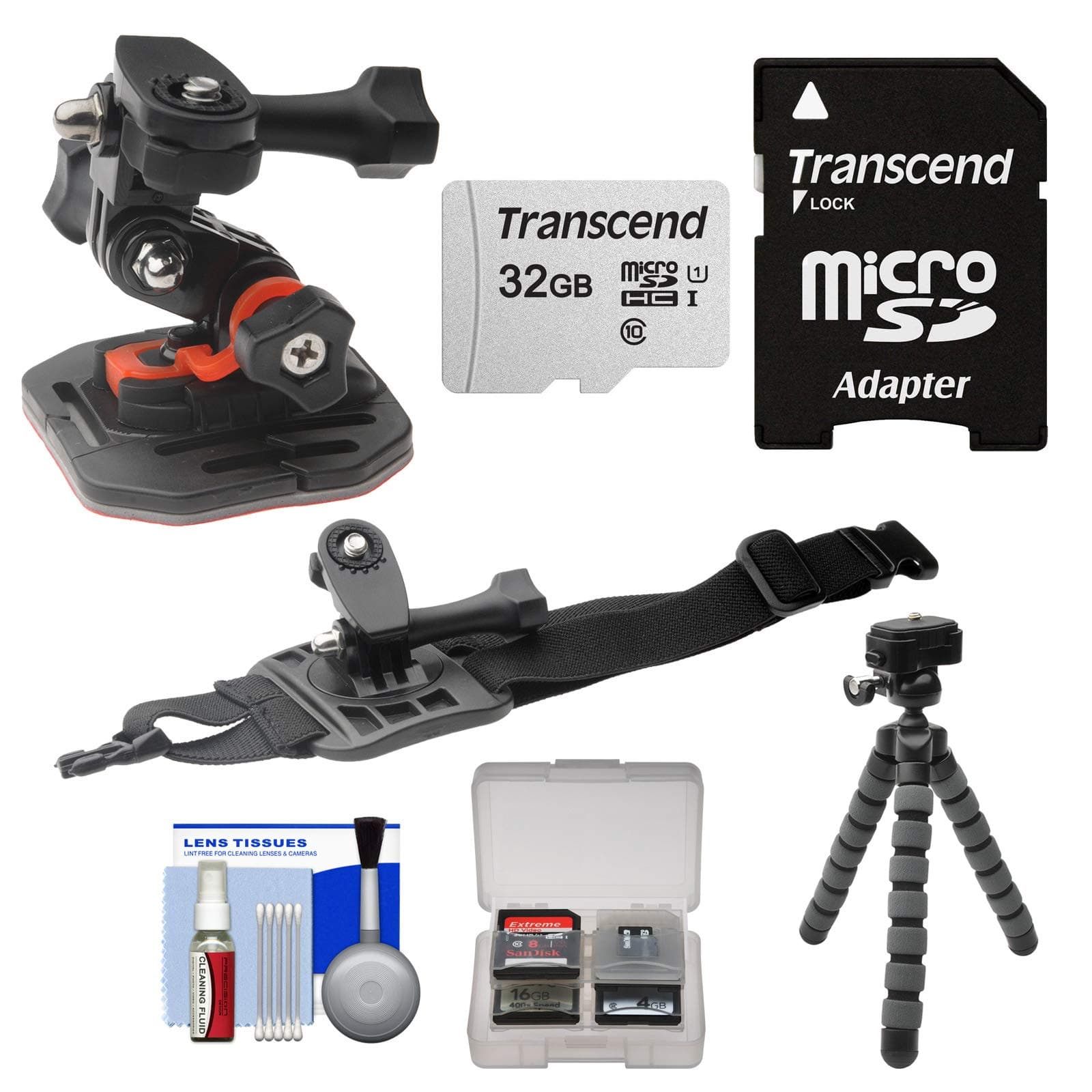 Essentials Bundle for Replay XD 1080 Mini & Prime X Action Video Camera Camcorder with Curved Helmet & Arm Mounts + 32GB Card + Flex Tripod + Kit