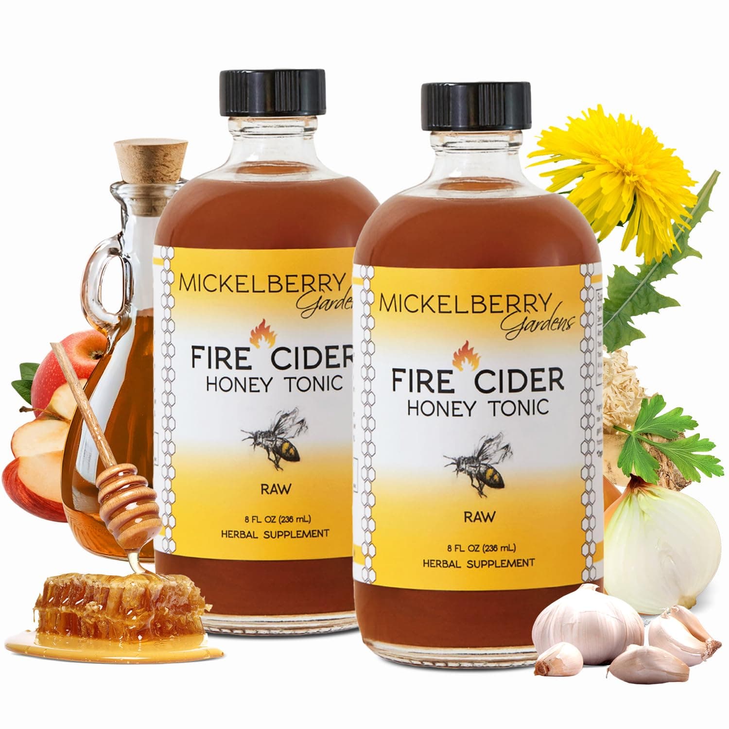 Fire Cider Apple Cider Vinegar Honey Tonic with Organic Turmeric Root, Ginger Root & Dandelion - Natural Digestion & Immune Support, 8 Ounces (Pack of 2)