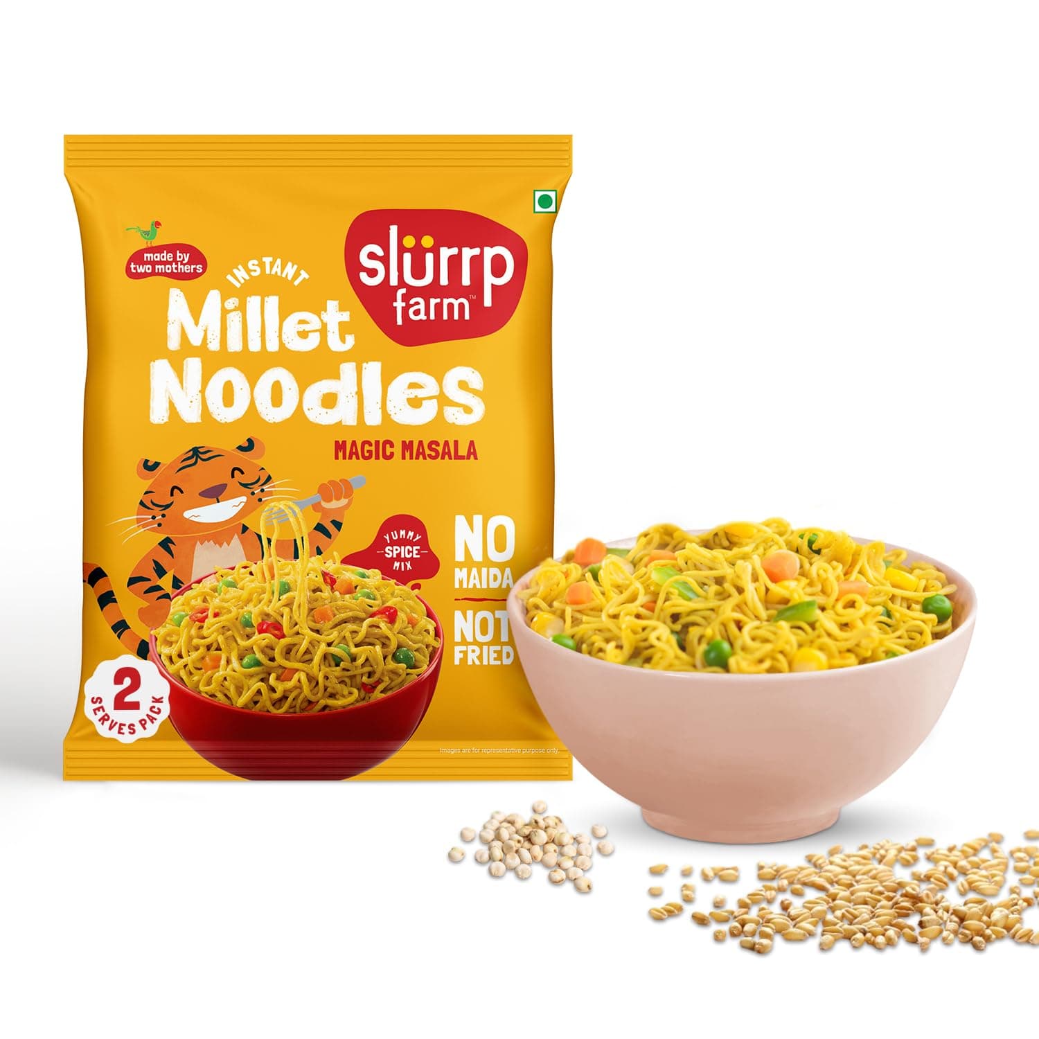 Slurrp Farm No Maida, No MSG Instant Noodles | Magic Masala | Not Fried, Millet Noodles, 60g