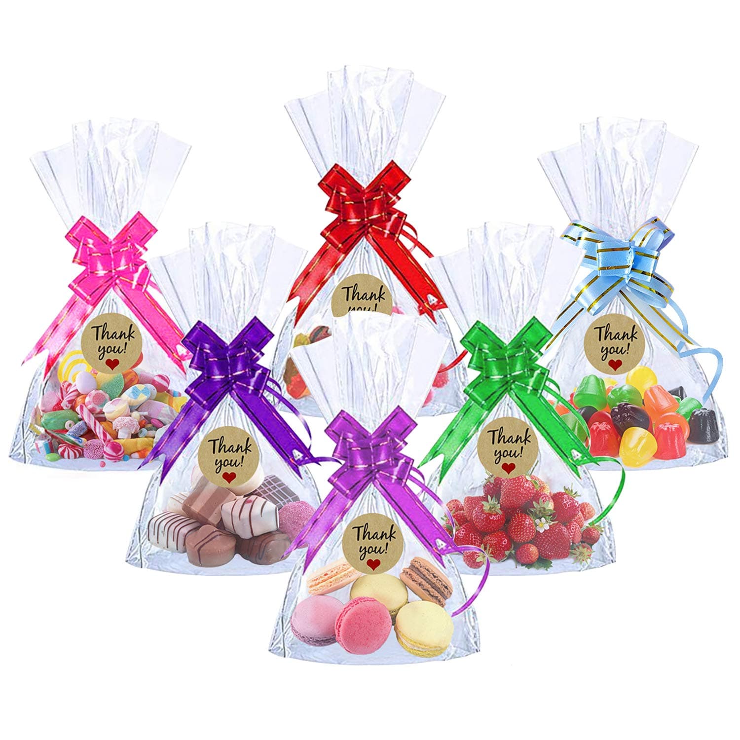 aovowog 100Pcs Clear Cellophane Treat Bags and Ties 10" X 6.5" Plastic Bags Block Bottom Storage Bags for Sweets Wedding Cookie Party Gift