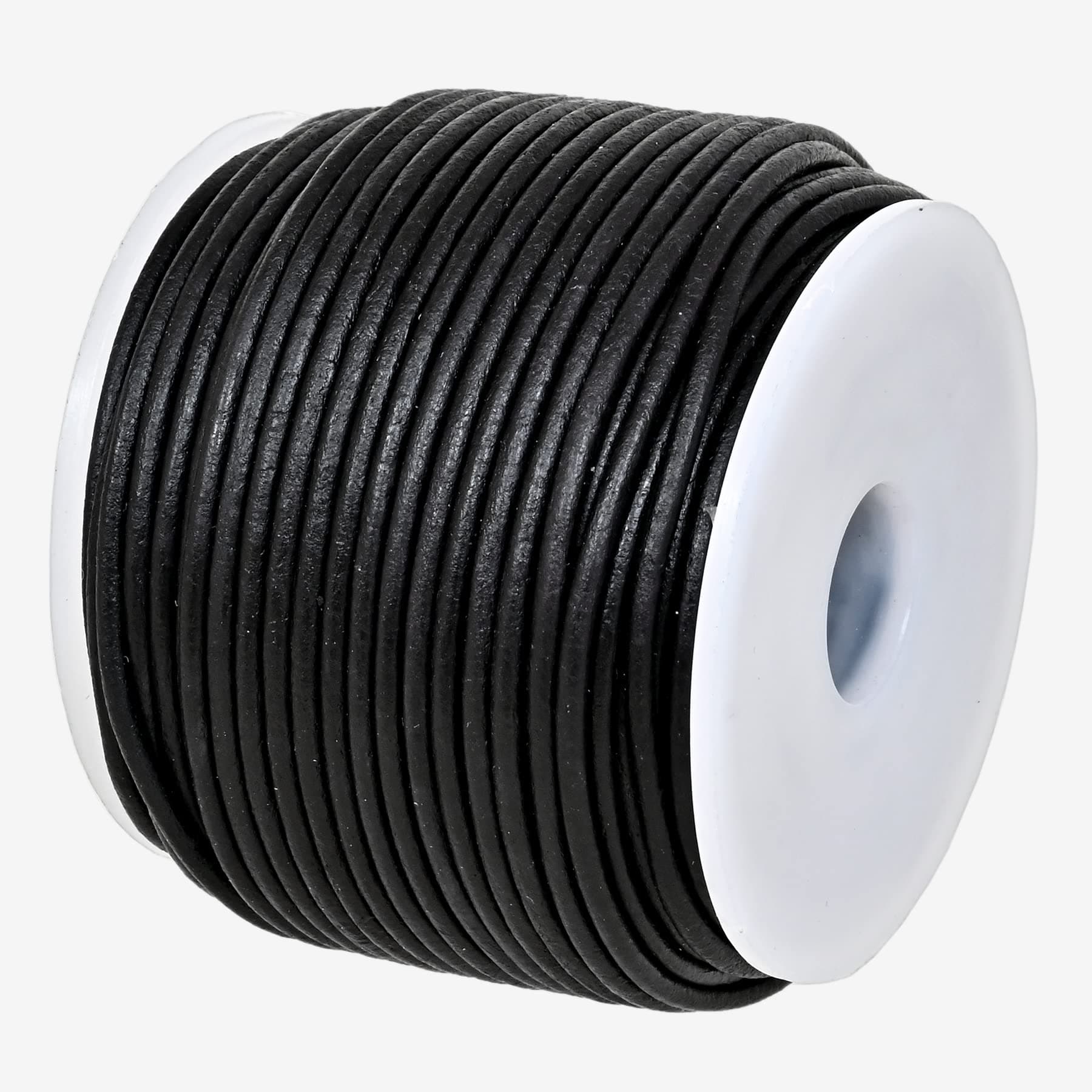 GENIQUE Real/Genuine Round Leather String Cord for Necklace, Bracelets, Jewellery, Braiding (1.5mm, Black Distressed)