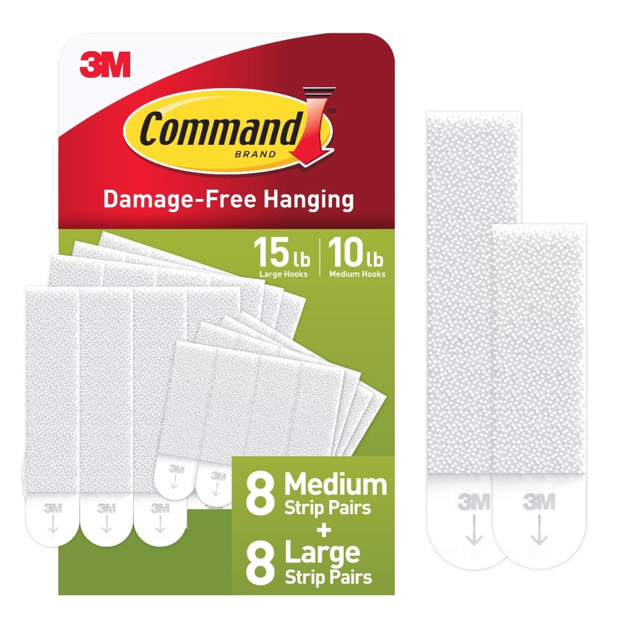 Medium and Large Picture Hanging Strips, Damage Free Hangers, No Tools Wall Strips for Living Spaces, White, 8 Pairs