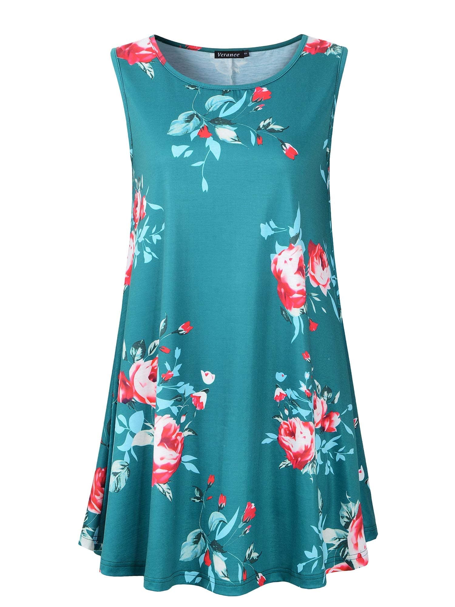 Veranee Women's Sleeveless Swing Tunic Summer Floral Flare Tank Top