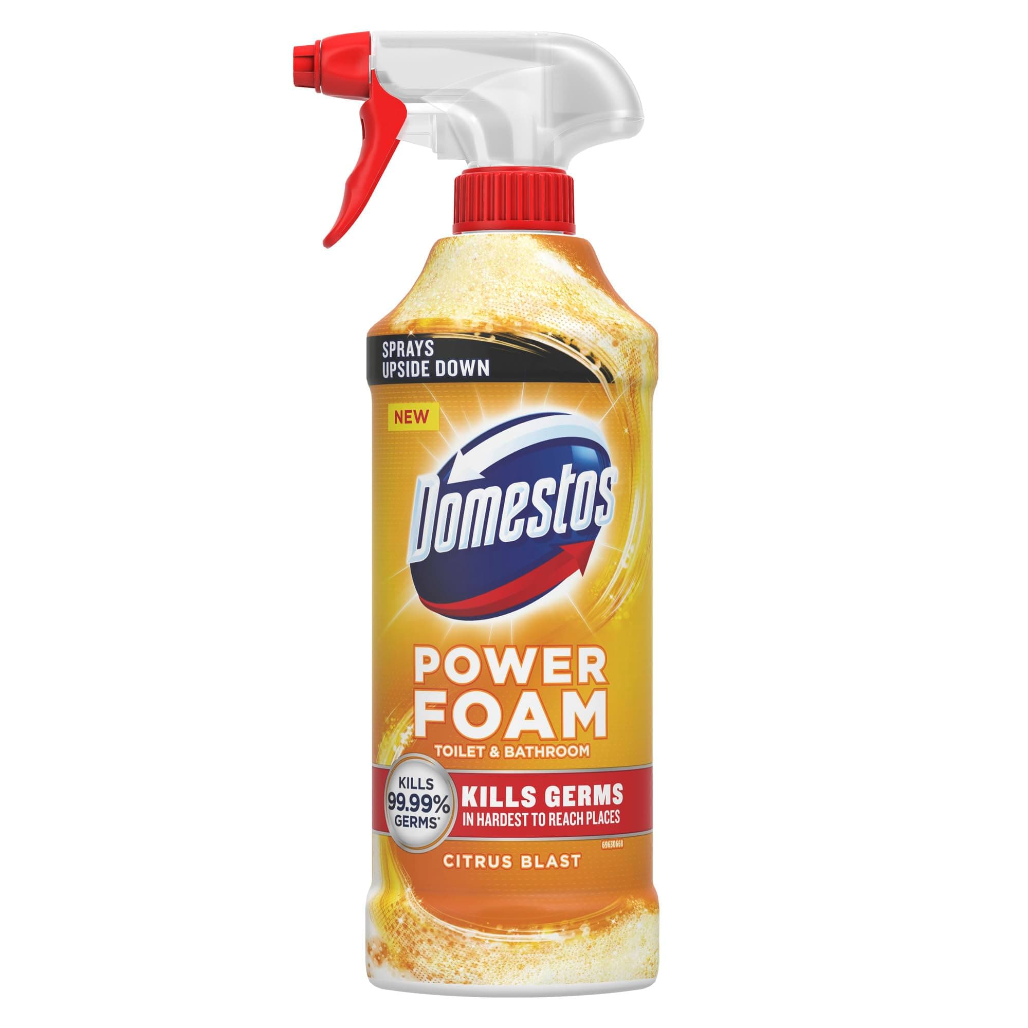 Power Foam Citrus Blast Upside Down Spray bleach-free toilet & bathroom cleaner eliminates 99.99%* of germs 6x 450 ml