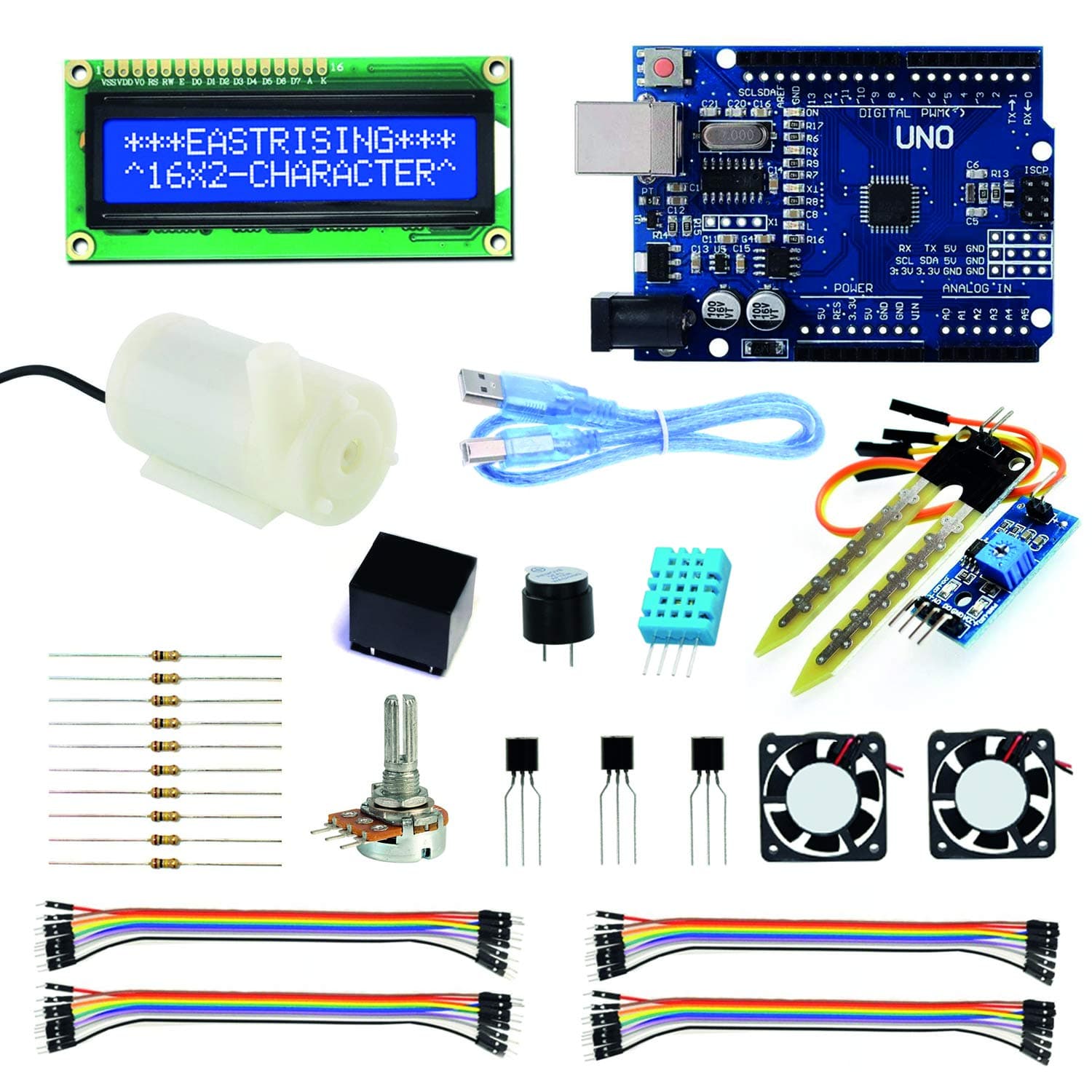 Smart Greenhouse Project Set, Arduino UNO R3, DC Water Pump, 16x2 Character LCD Display, Sensor Module, DHT11, Ultimate Uno Project Super Starter Kit for arduino uno r3