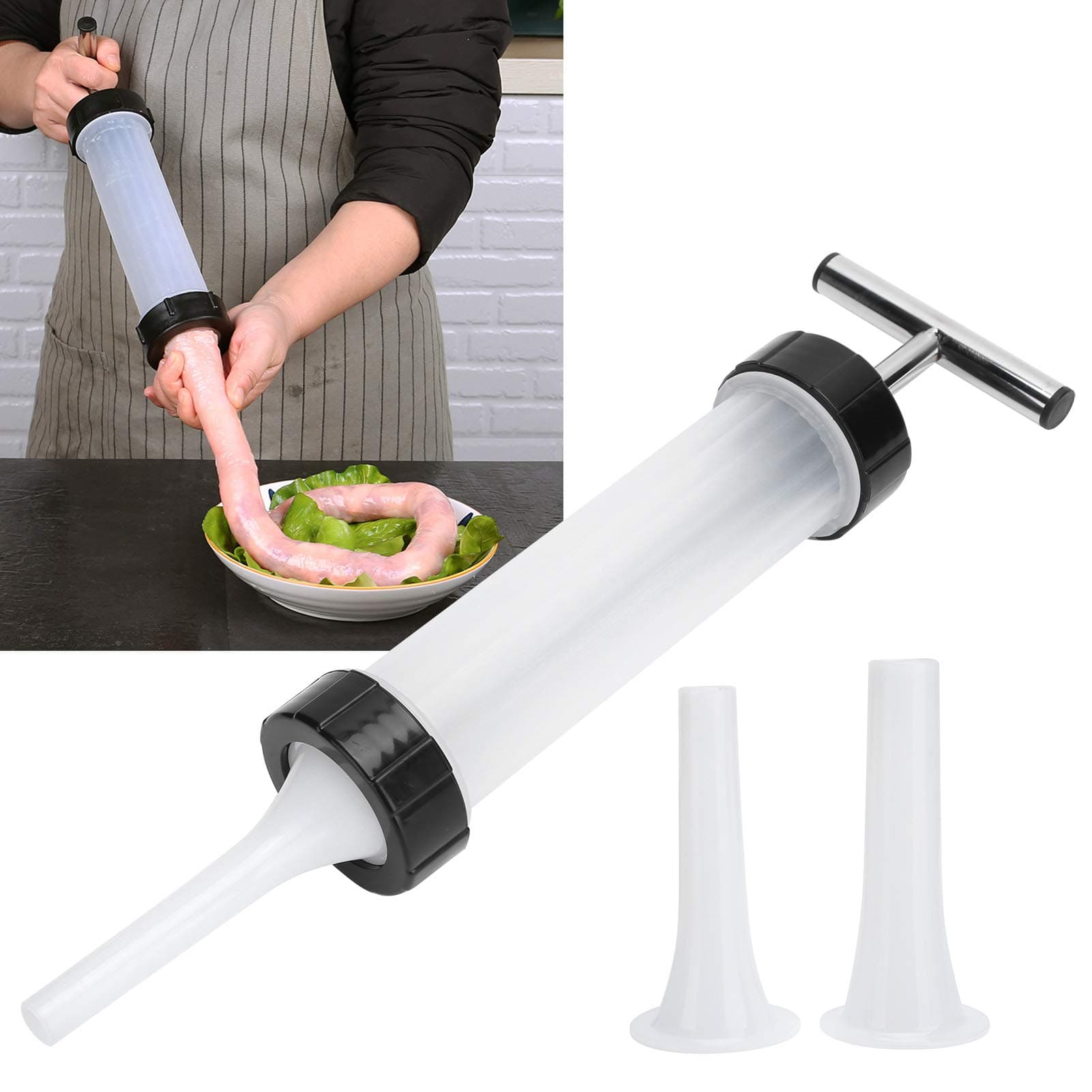 Meat Stuffer, with 3 Sausage Filling Tubes Good Sealing Performance Stainless Steel Sausage Stuffer, for Home Kitchen