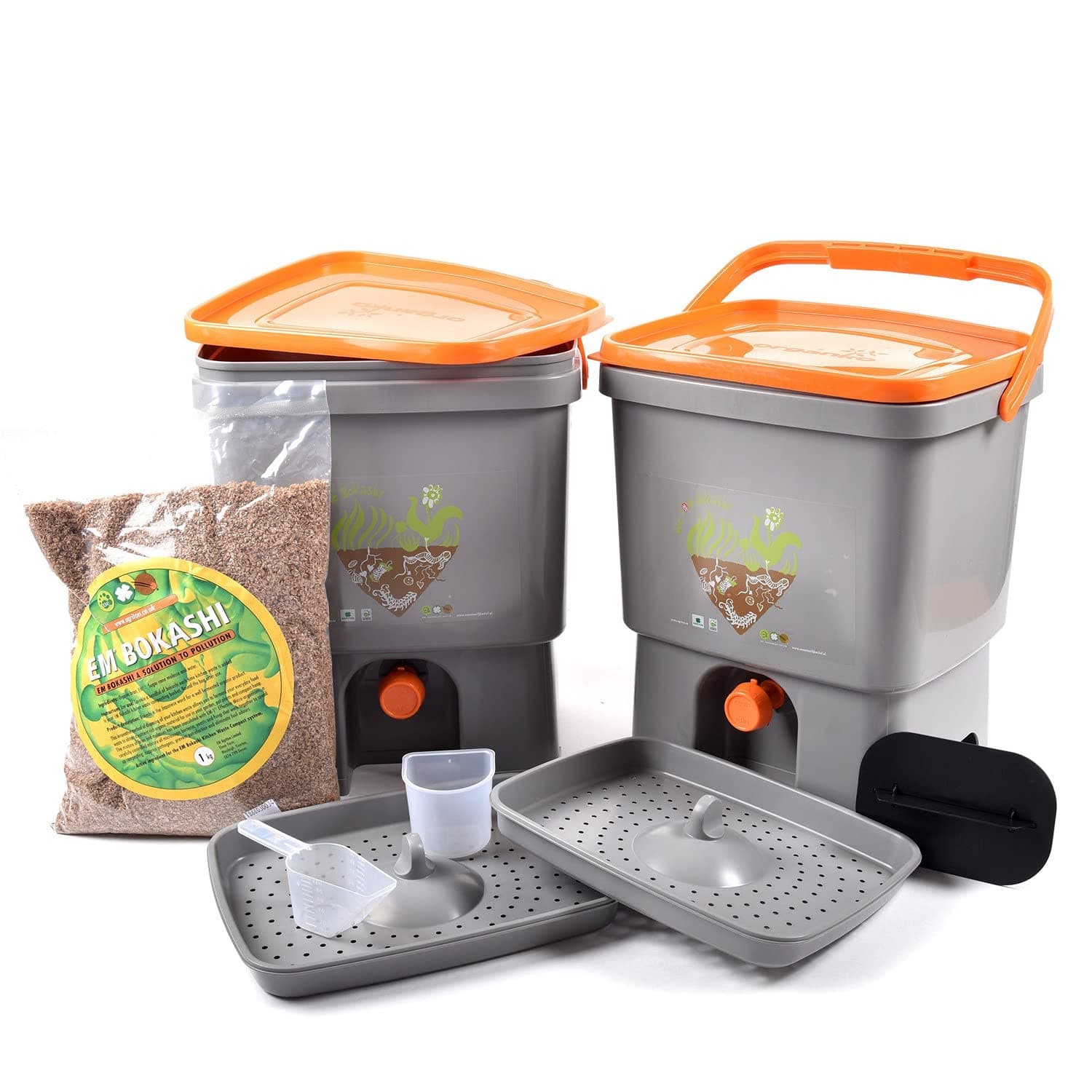 BokashiBin Starter Kit Kitchen Composter Black (Two Buckets + Bran)