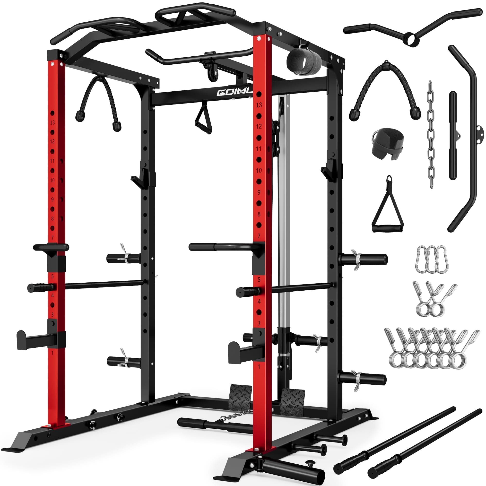R1-V4 Power Cage Rack, 2000LB Squat Rack with Cable Crossover System, Multi-Function Weight Cage, Home Gym Workout Machine with More Training Attachments