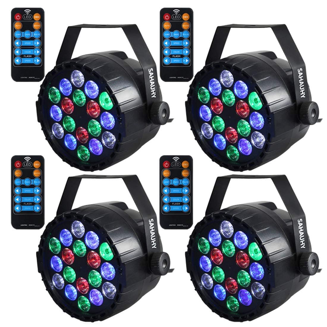 Stage Lights,SAHAUHY RGBW 18 Leds Par Lights Sound Activated DMX Color Mixing Dj Lights Party Lights with Remote