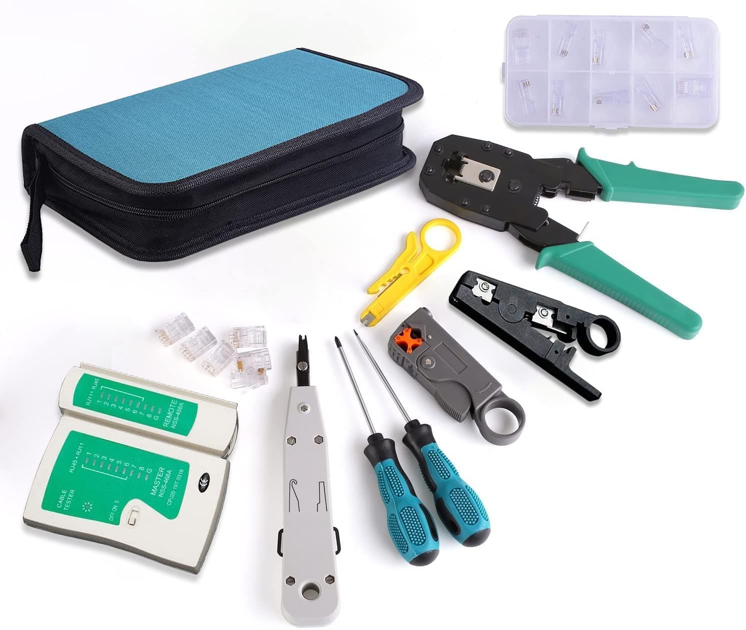 Network Cable Repair Maintenance Tool Kit Set, Rj45 Rj11 Cat5e Cat6 Cable Tester Test Crimper Crimping Stripper Cutter Tool Kit