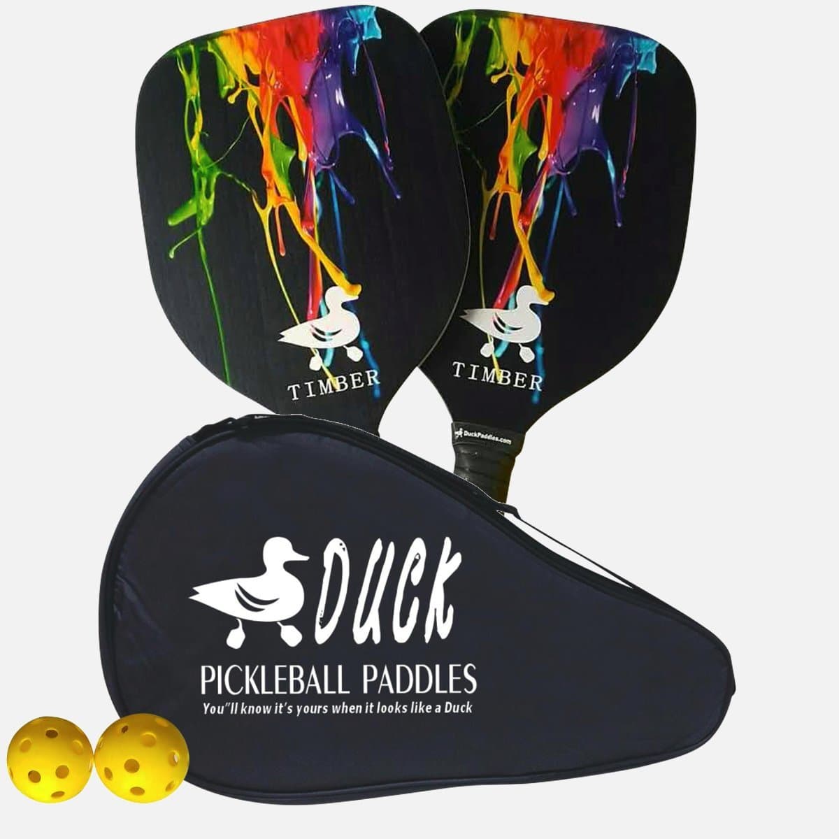 Duck Timber-Wooden Pickleball Paddle Set-Includes 2 Paddles, 2 Balls, and Carrying Case