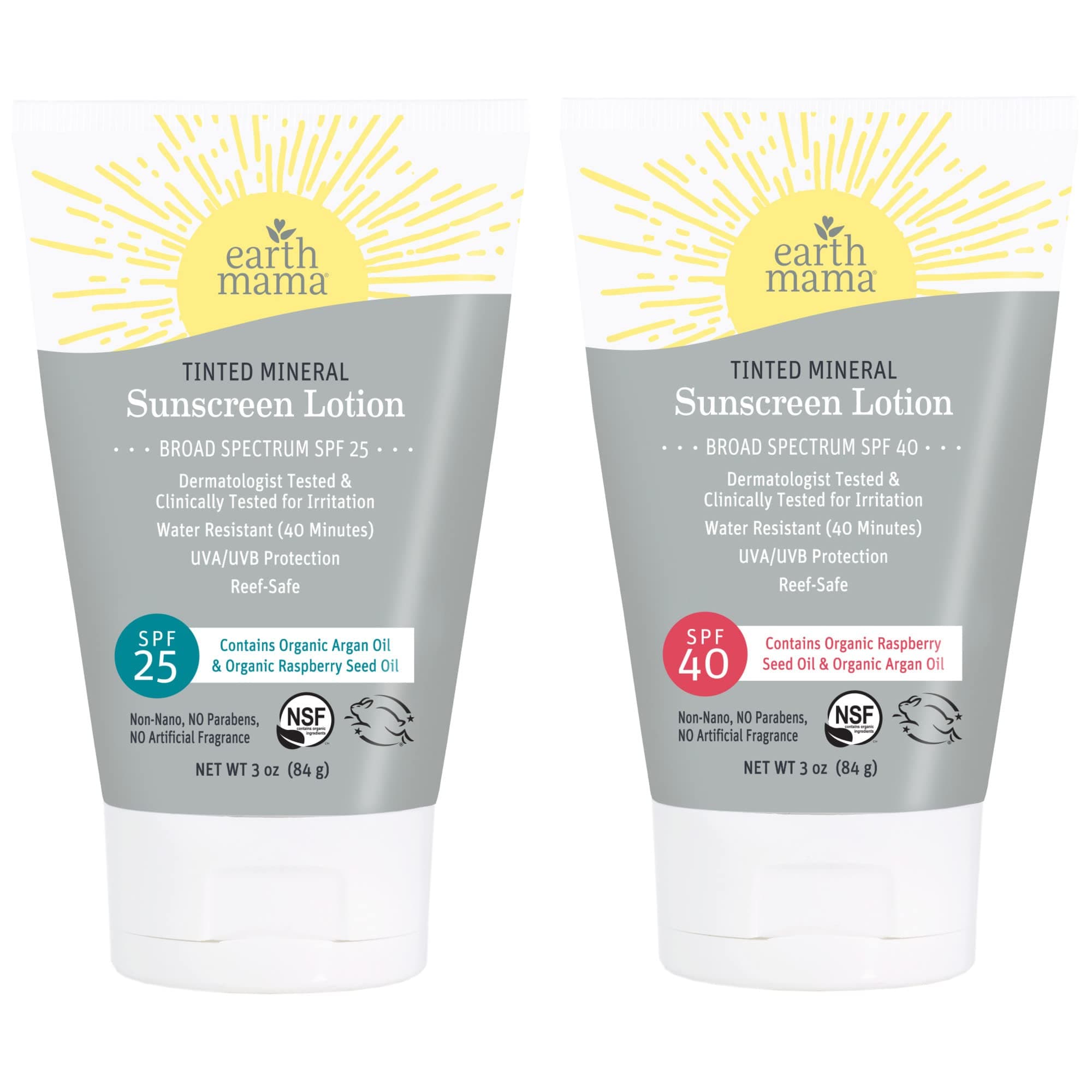 Earth MamaTinted Mineral Sunscreen Lotion Set | SPF 25 and SPF 40, Contains Organic Argan and Red Raspberry Seed Oil, 3-Ounces