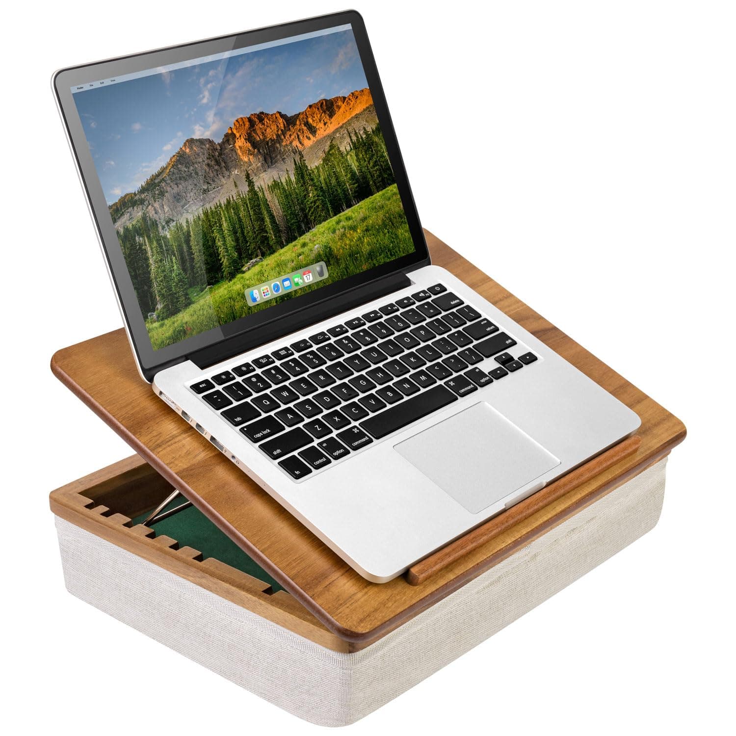 ROSSIE Home Acacia Wood Easel Lap Desk – Adjustable 7-Level Laptop Stand & Portable Workstation with Open Storage – Fits 15.6” Laptops – Natural – Style No. 76516