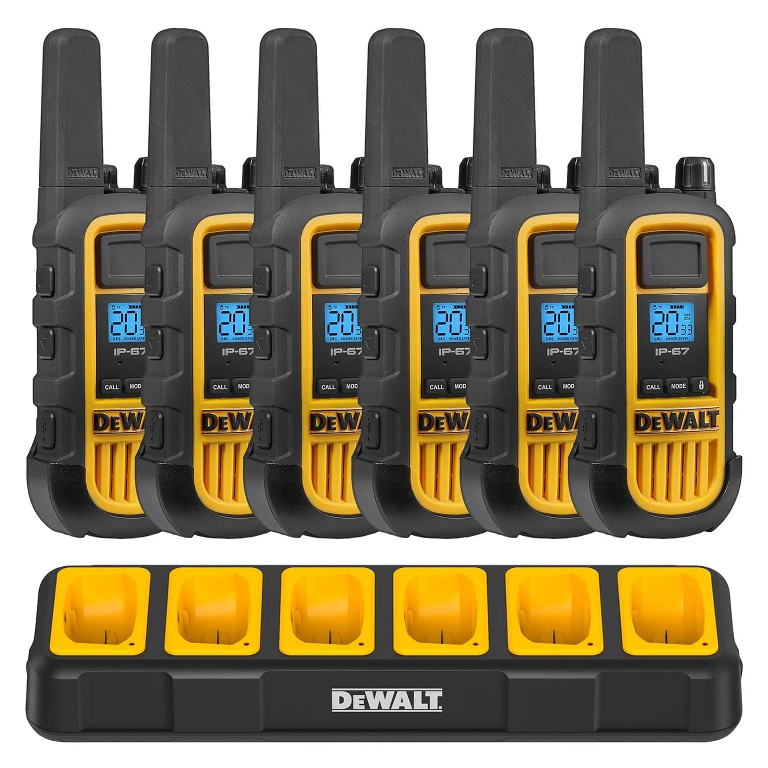 - DXFRS800 FRS Walkie Talkies, Long Range 2 Way Radio, 2W, IP67 Waterproof, 6 Pack with Gang Charger, DXFRS800-BCH6
